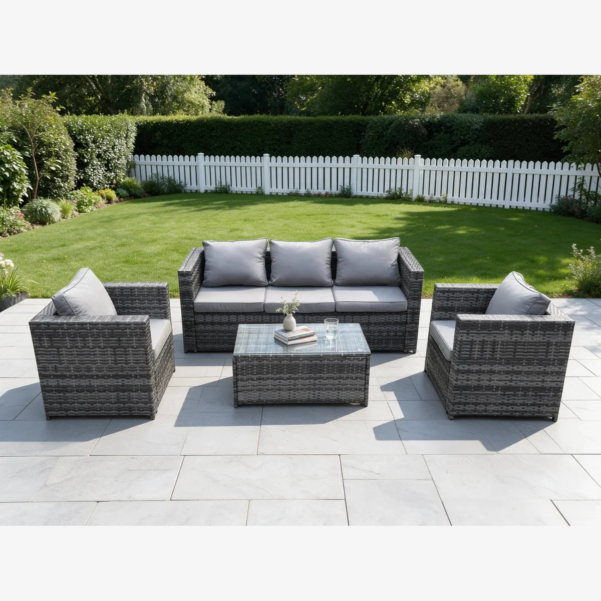Fimous 5-Seater Rattan Set with 2 Armchairs & Coffee Table - Dark Grey – image 1