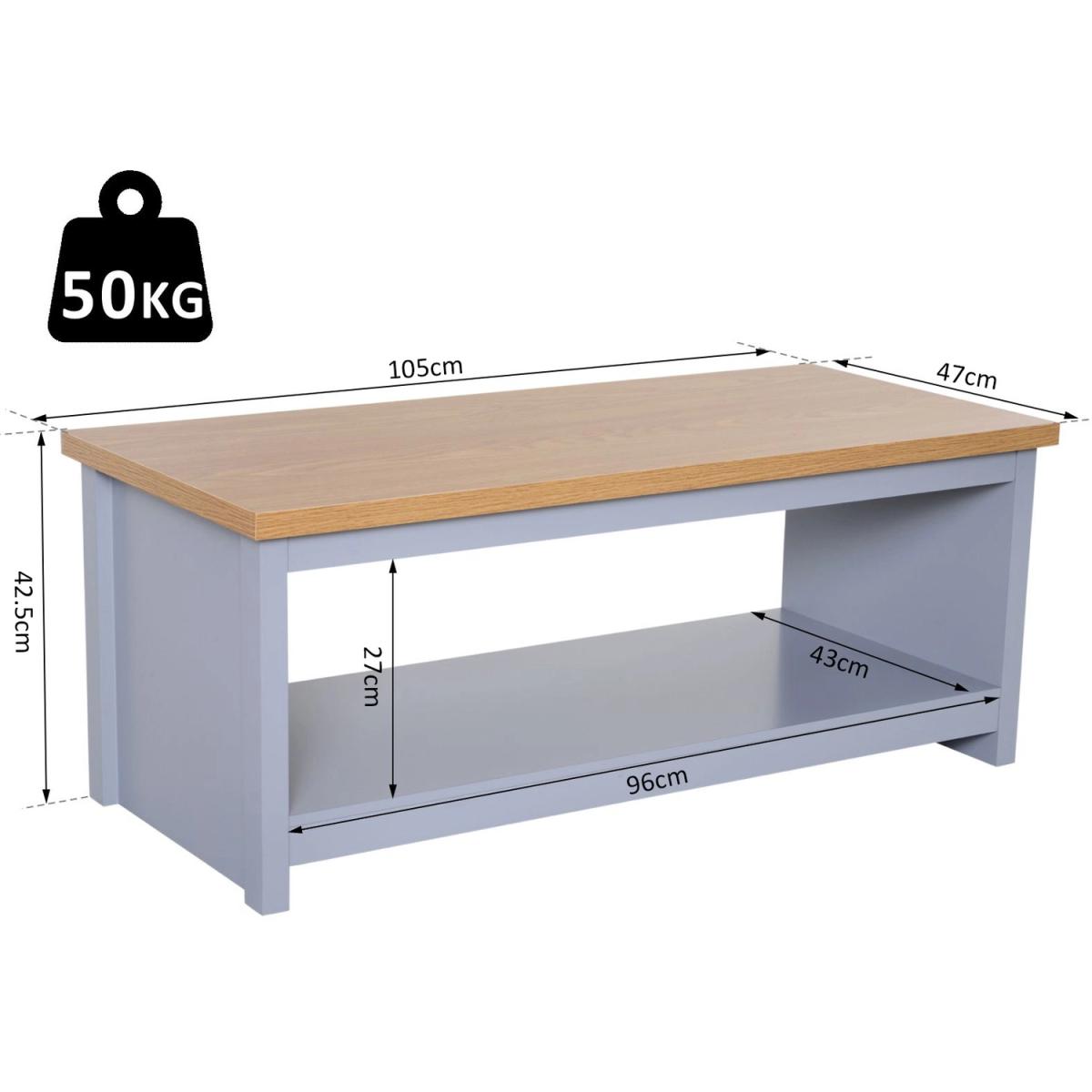 Coffee Table with Open Display Wood Effect - Oak & Grey – image 9