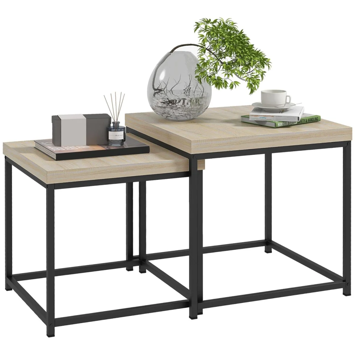 Vattesa Wooden Oak Finish Set Of 2 Nesting Coffee Tables – image 2