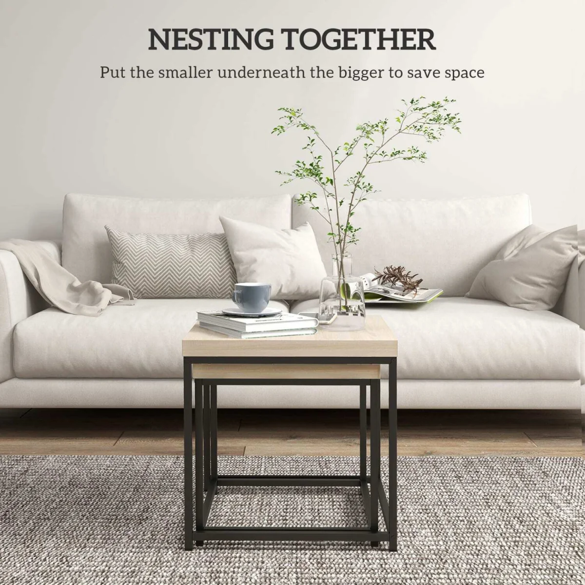 Vattesa Wooden Oak Finish Set Of 2 Nesting Coffee Tables – image 5
