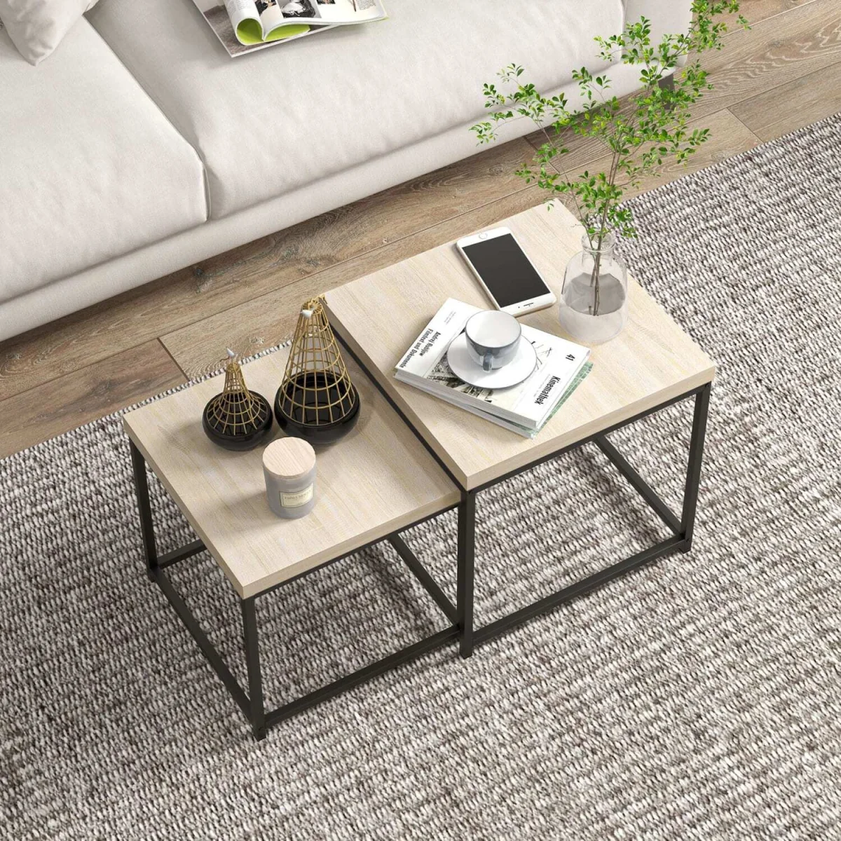 Vattesa Wooden Oak Finish Set Of 2 Nesting Coffee Tables – image 9