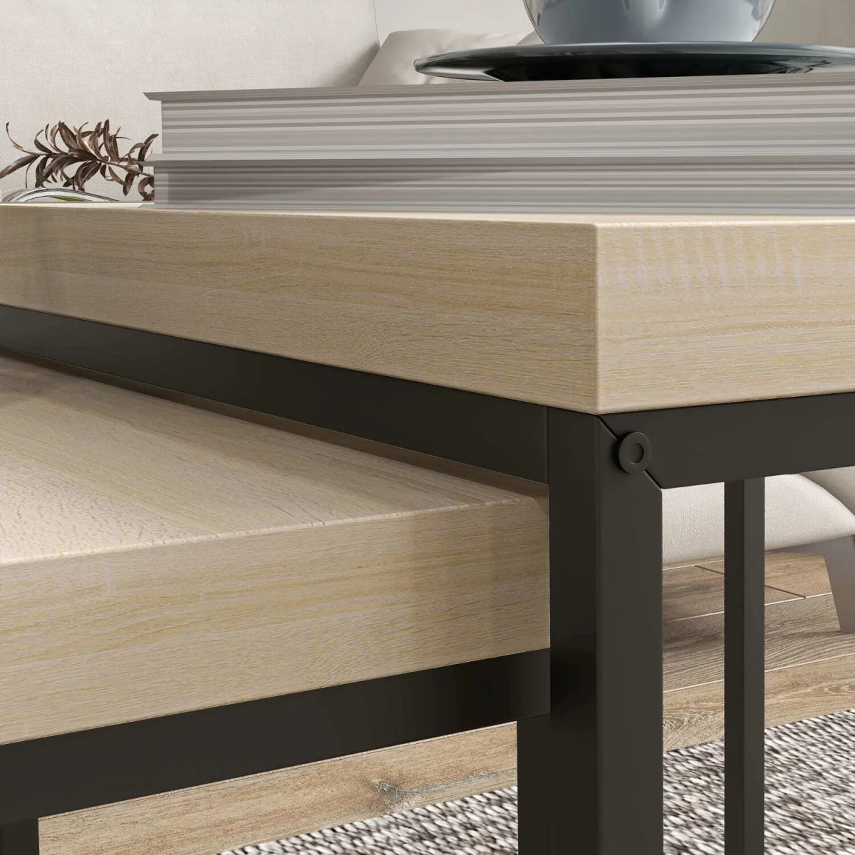 Vattesa Wooden Oak Finish Set Of 2 Nesting Coffee Tables – image 10