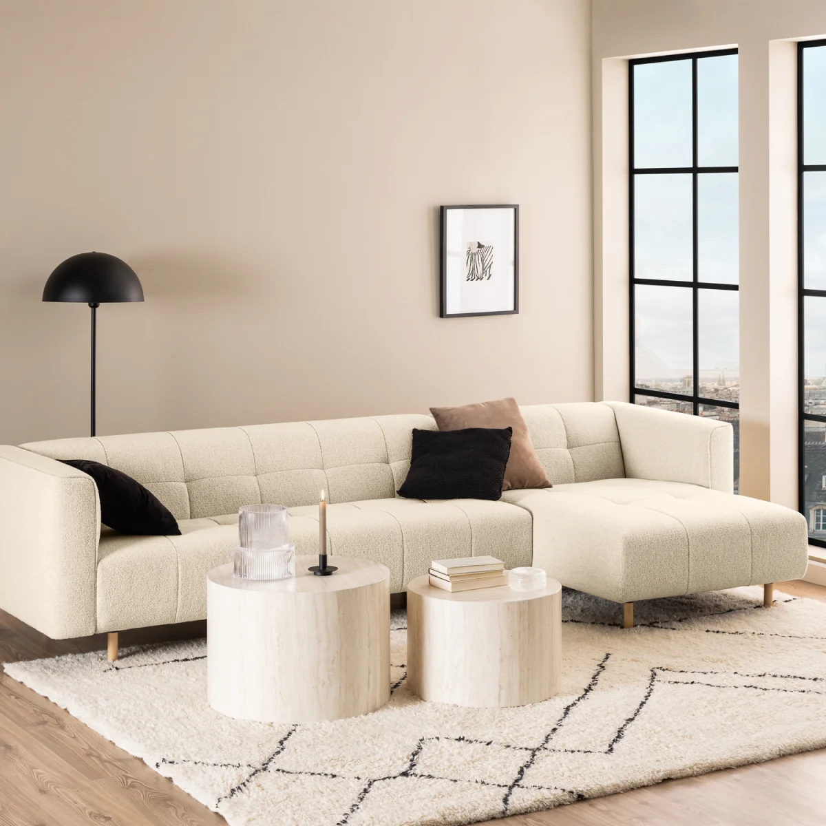 Dice Round Coffee Table Set in Light Travertine Effect - Travertine – image 2