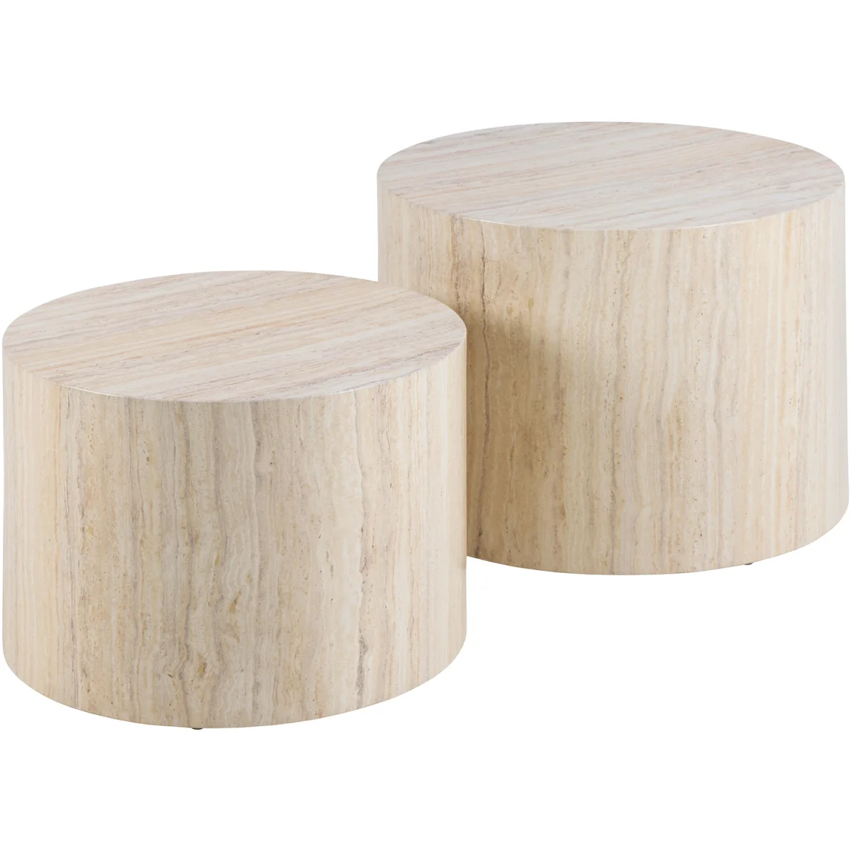 Dice Round Coffee Table Set in Light Travertine Effect - Travertine – image 3