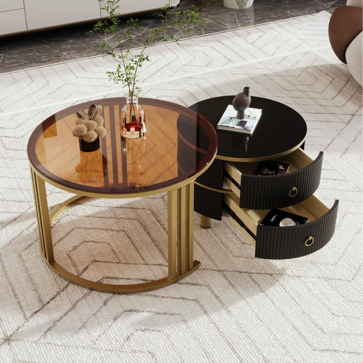 Nesting coffee table with 2 drawers - Black