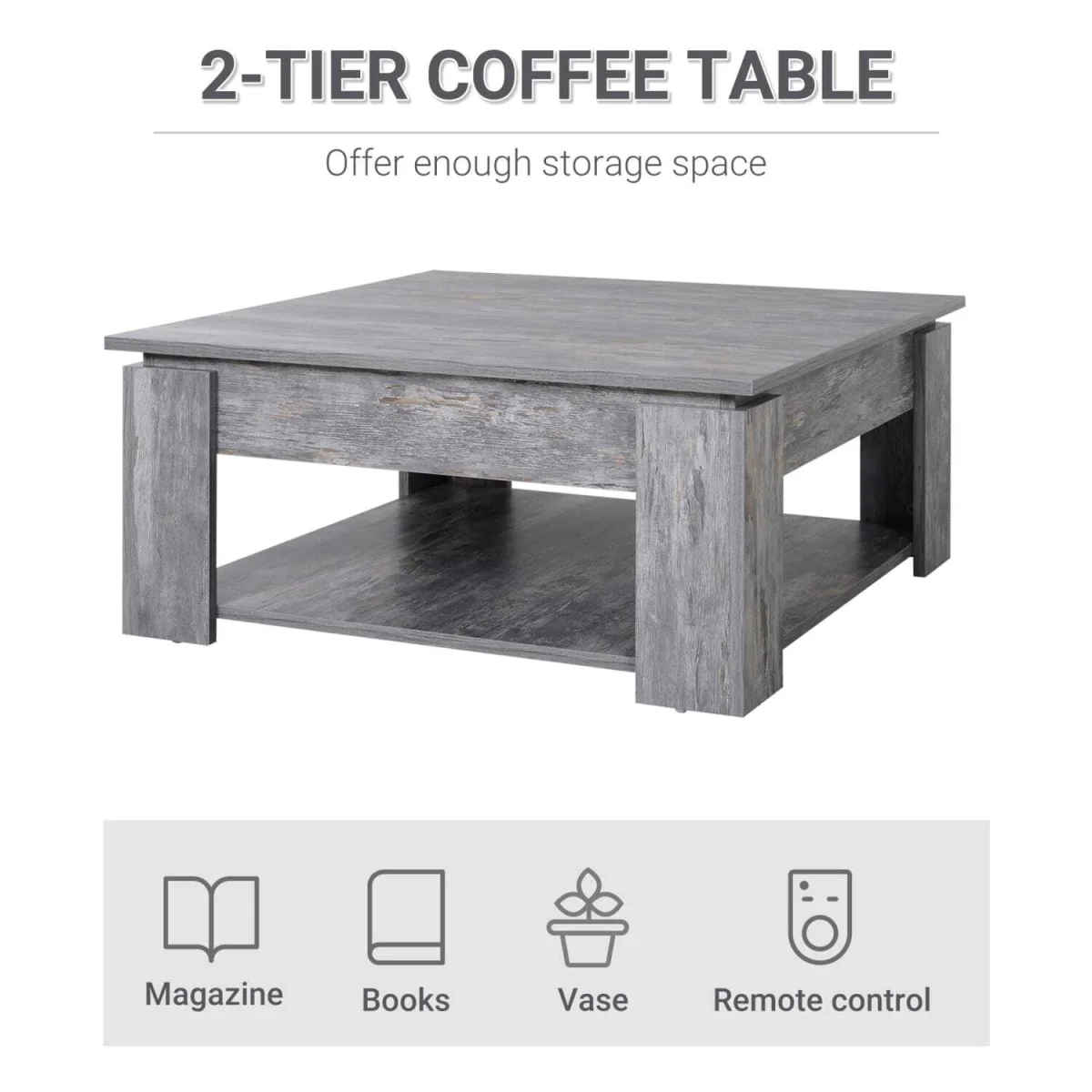 Rebane Wood Effect Grey 2-Tier Coffee Table with Lower Storage Shelf – image 4