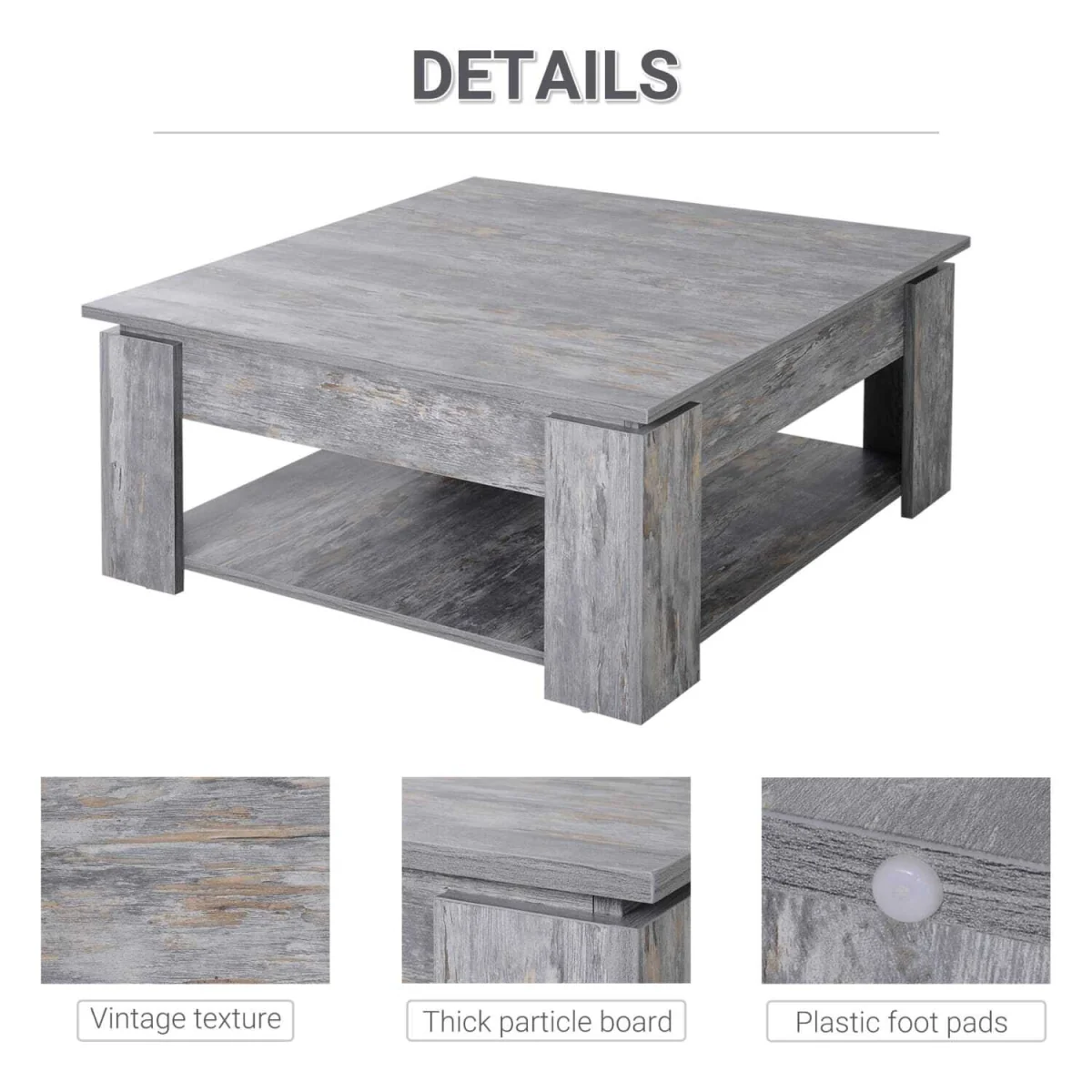 Rebane Wood Effect Grey 2-Tier Coffee Table with Lower Storage Shelf – image 5