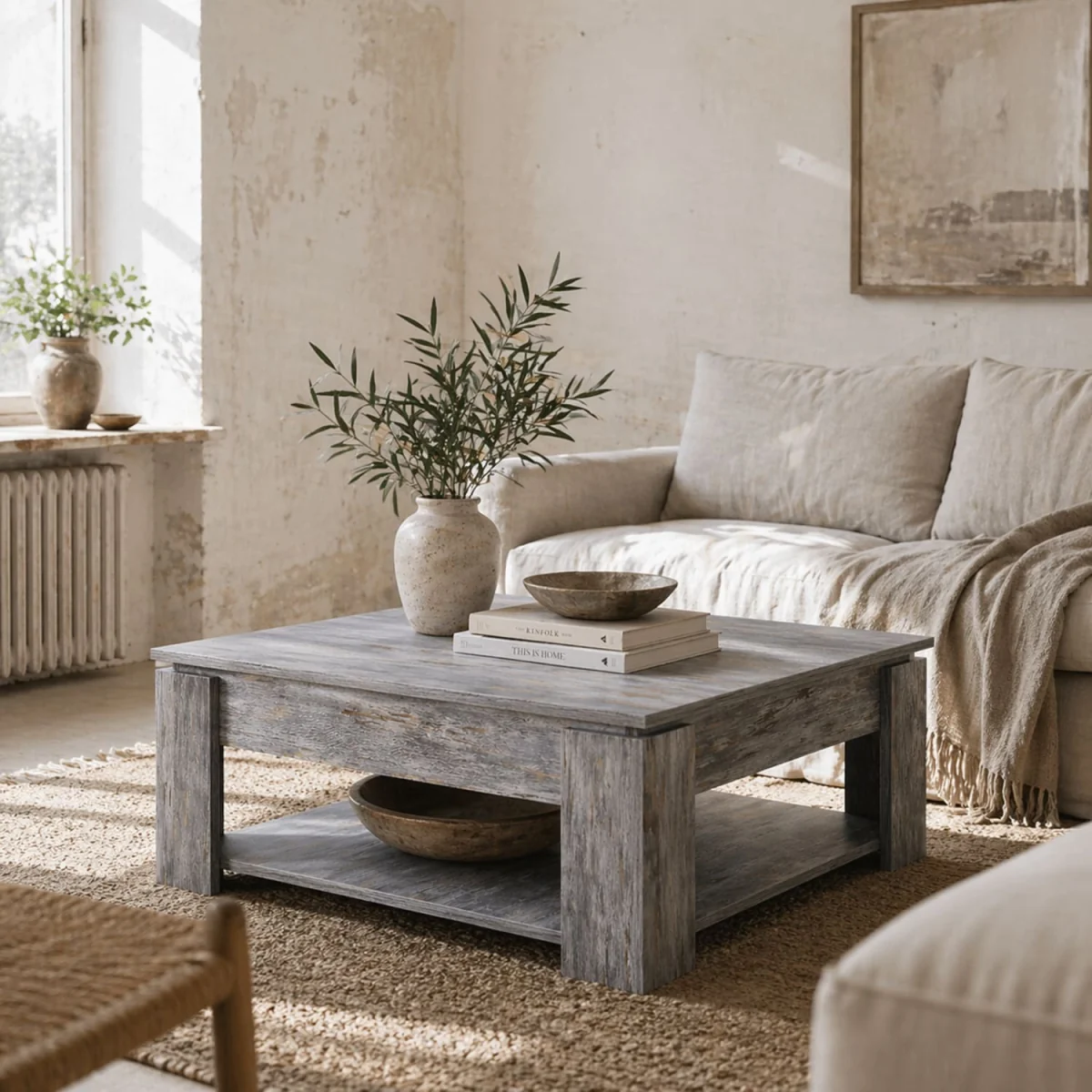 Rebane Wood Effect Grey 2-Tier Coffee Table with Lower Storage Shelf – image 1