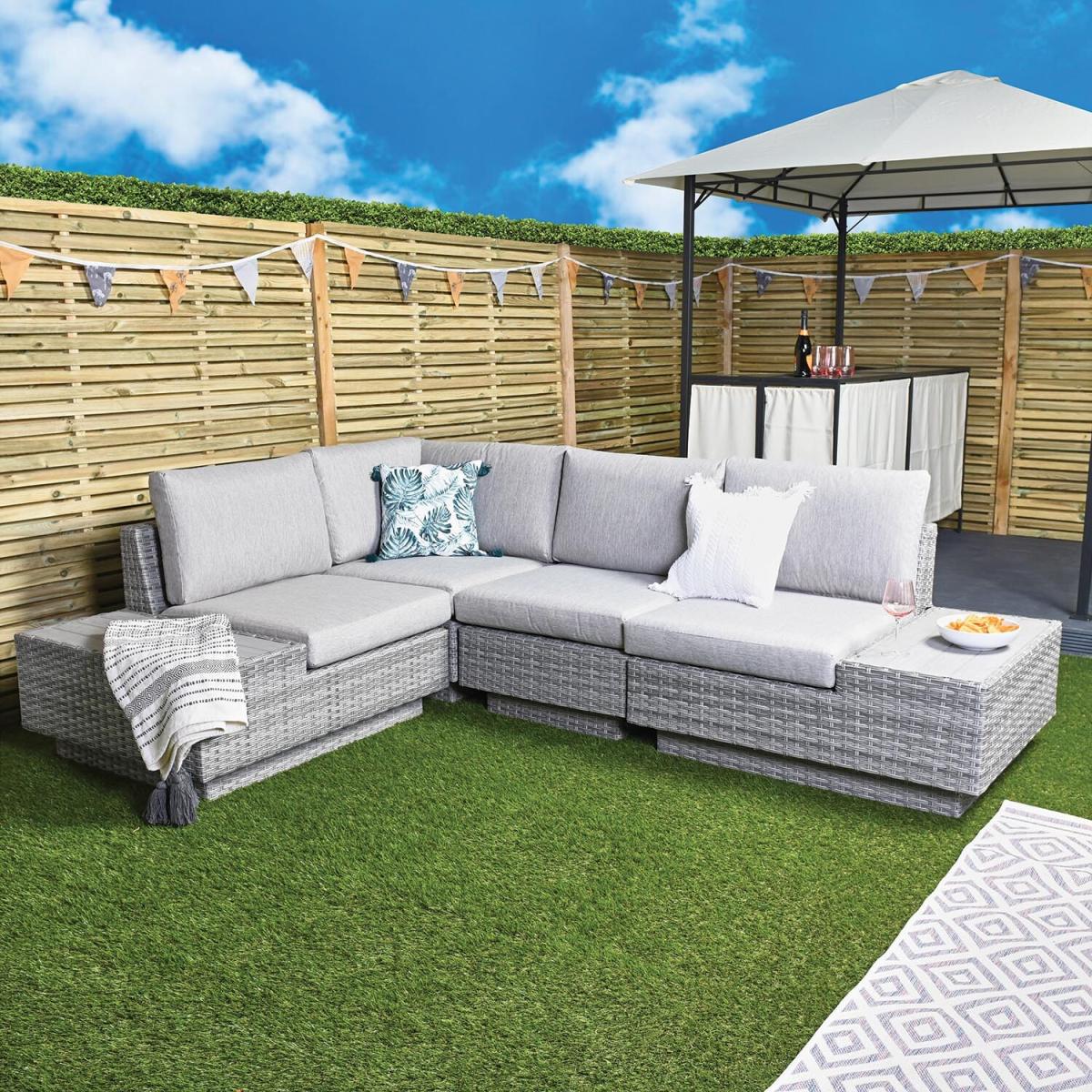 Florida 5 Piece Outdoor Corner Sofa Set for Garden Patio & Decking - Cushioned 4 Seater with Coffee Table & Side Table – image 6