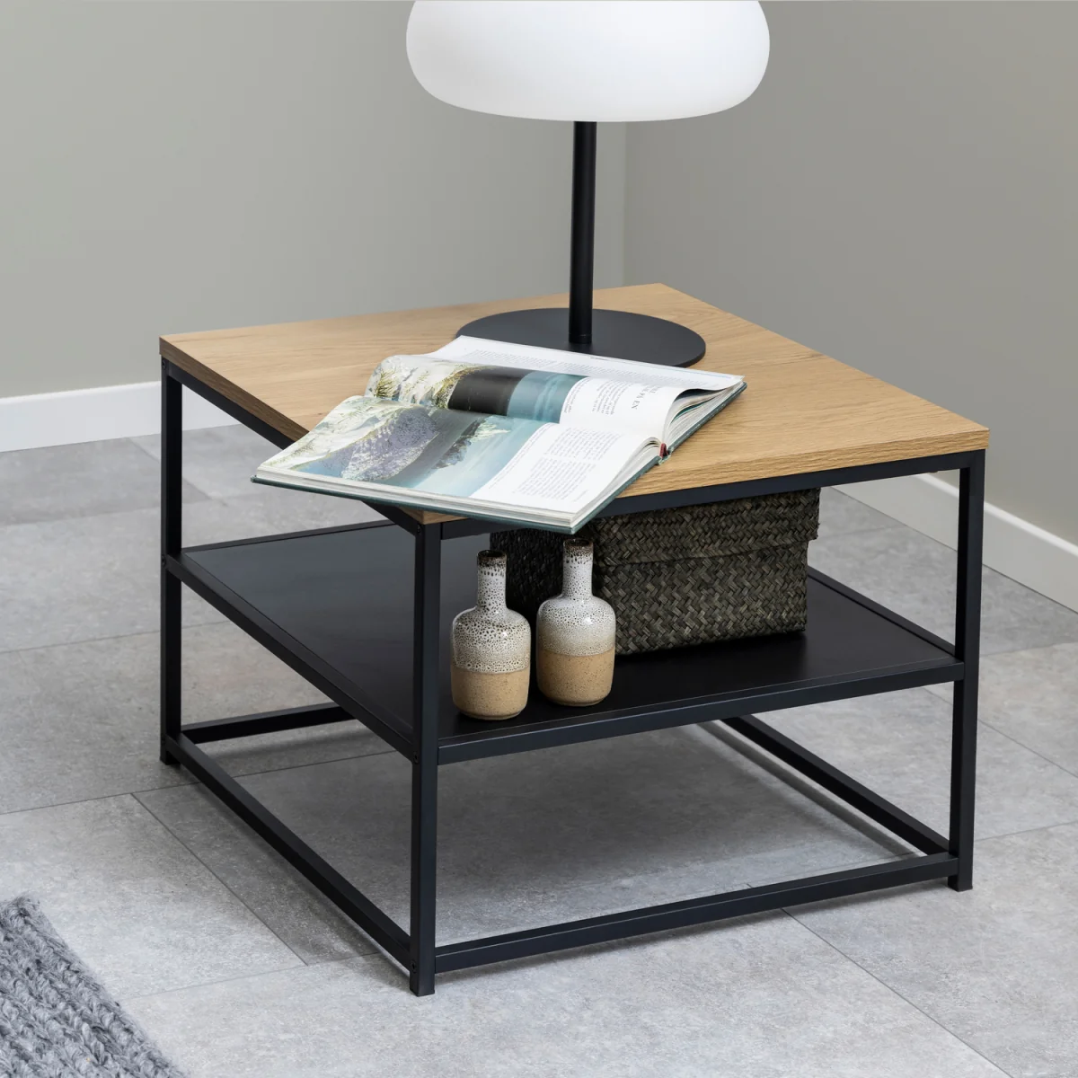 Gila Square Coffee Table with Open Shelf in Oak & Black - Oak & Black – image 4
