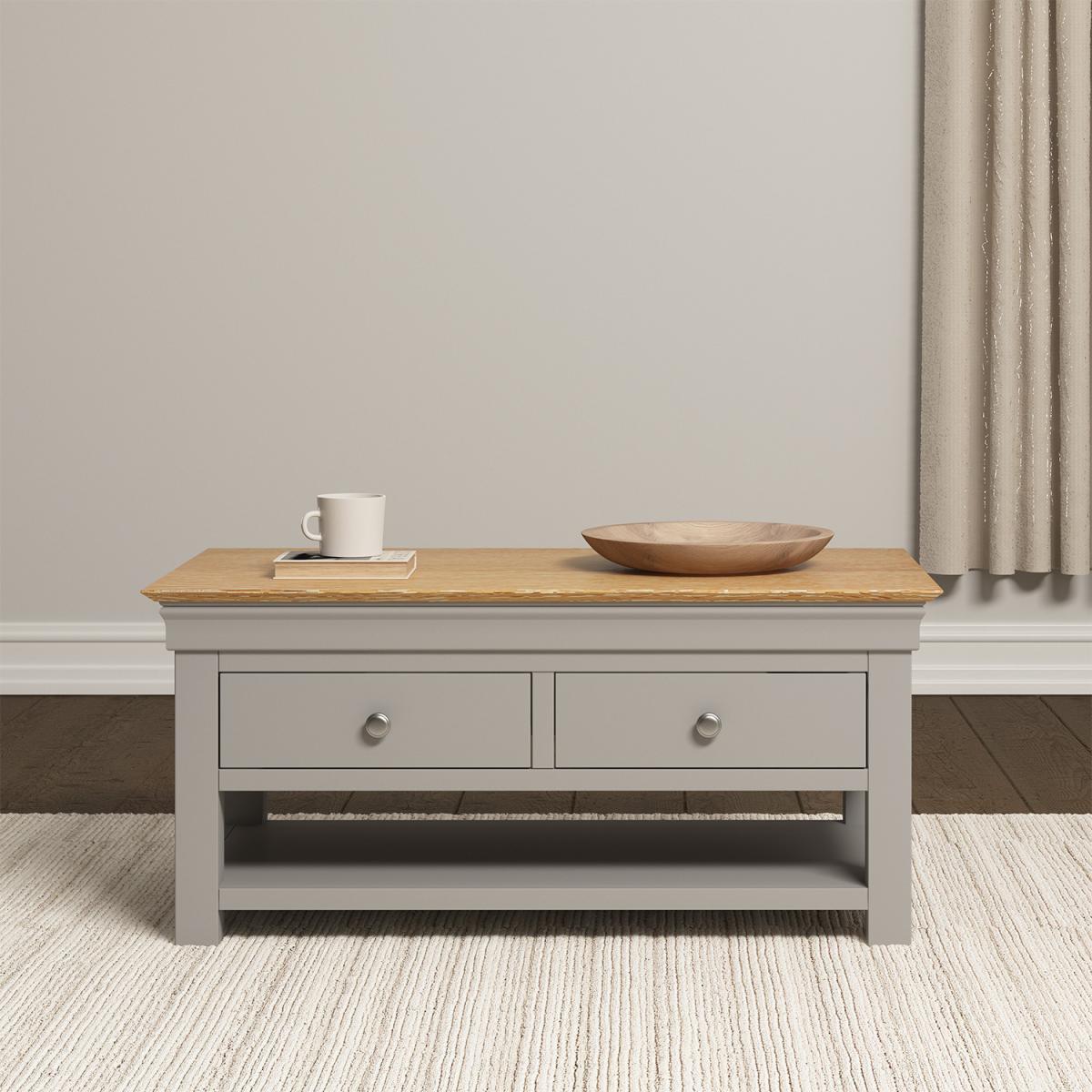 Bordeaux 2 Drawer Coffee Table (Fully Assembled) - Pebble Grey