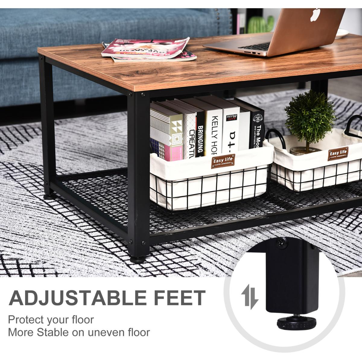 Coffee End Table with Storage Shelf - Brown – image 9