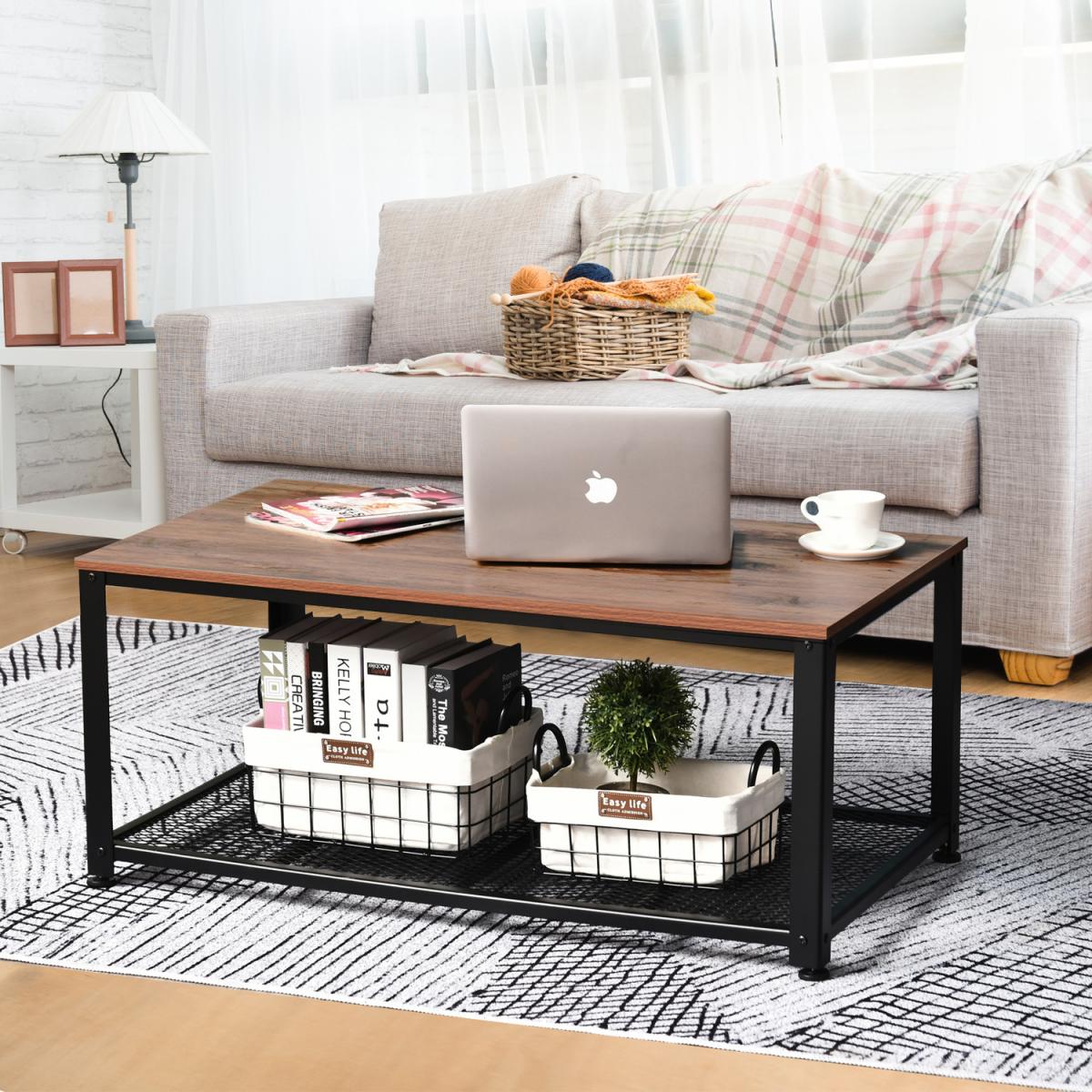 Coffee End Table with Storage Shelf - Brown – image 1