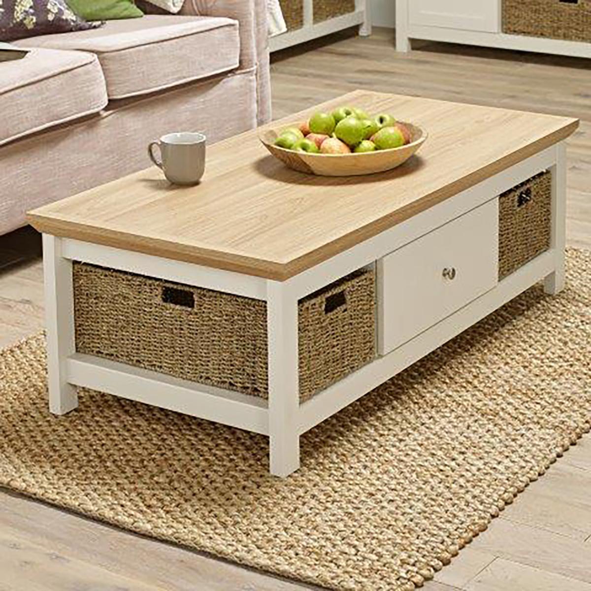 Burton Coffee Table With 1 Drawer - Cream/Oak – image 1