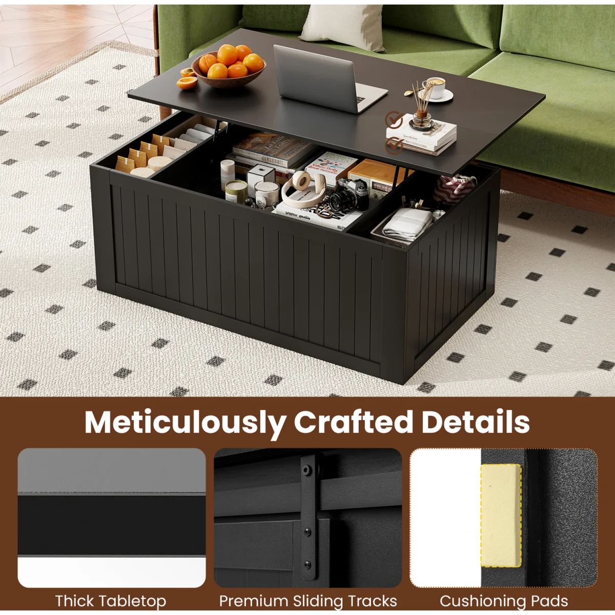 Costway Farmhouse Lift Top Coffee Table A - Black – image 11