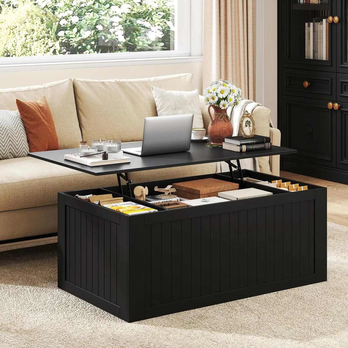 Costway Farmhouse Lift Top Coffee Table A - Black – image 3