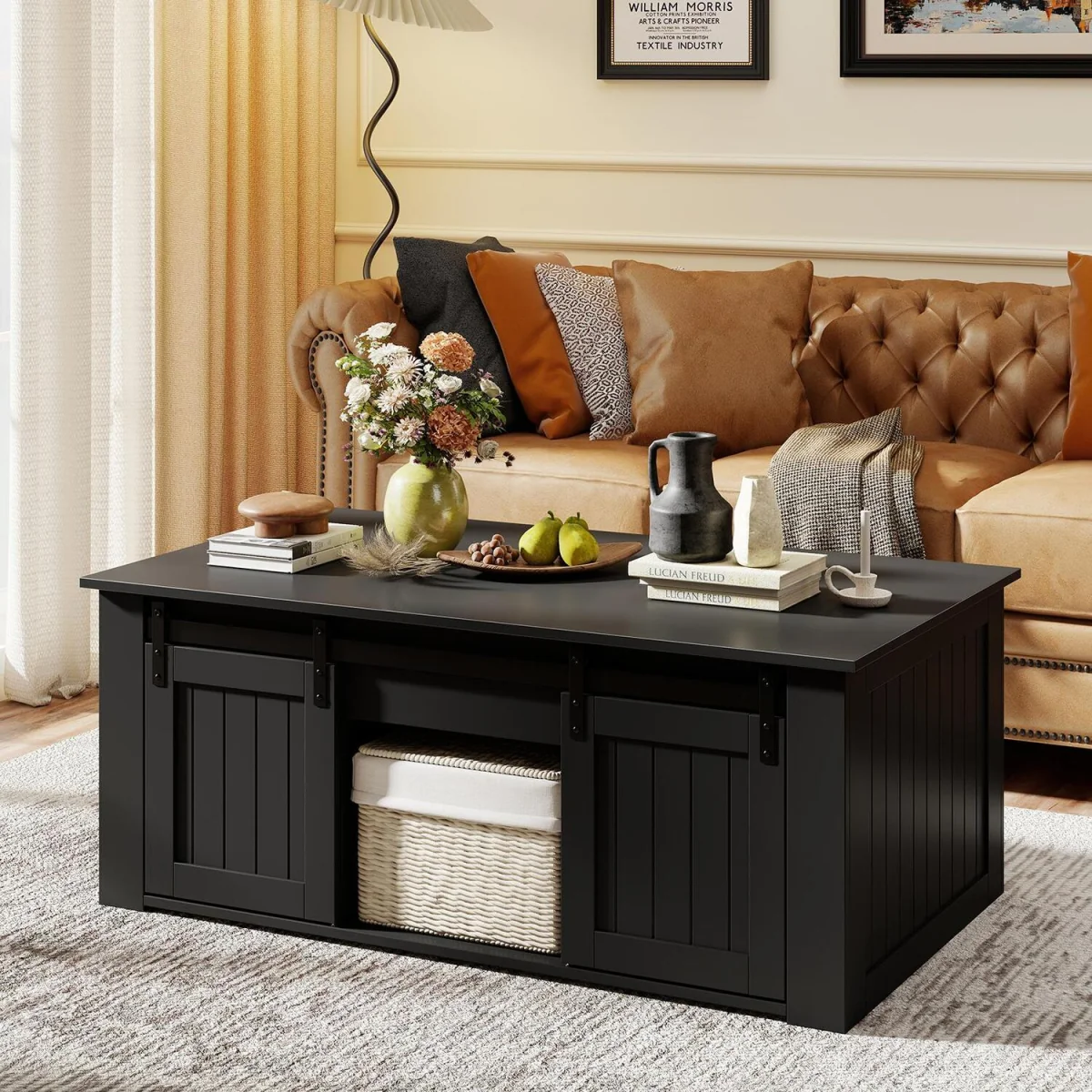 Costway Farmhouse Lift Top Coffee Table A - Black – image 4