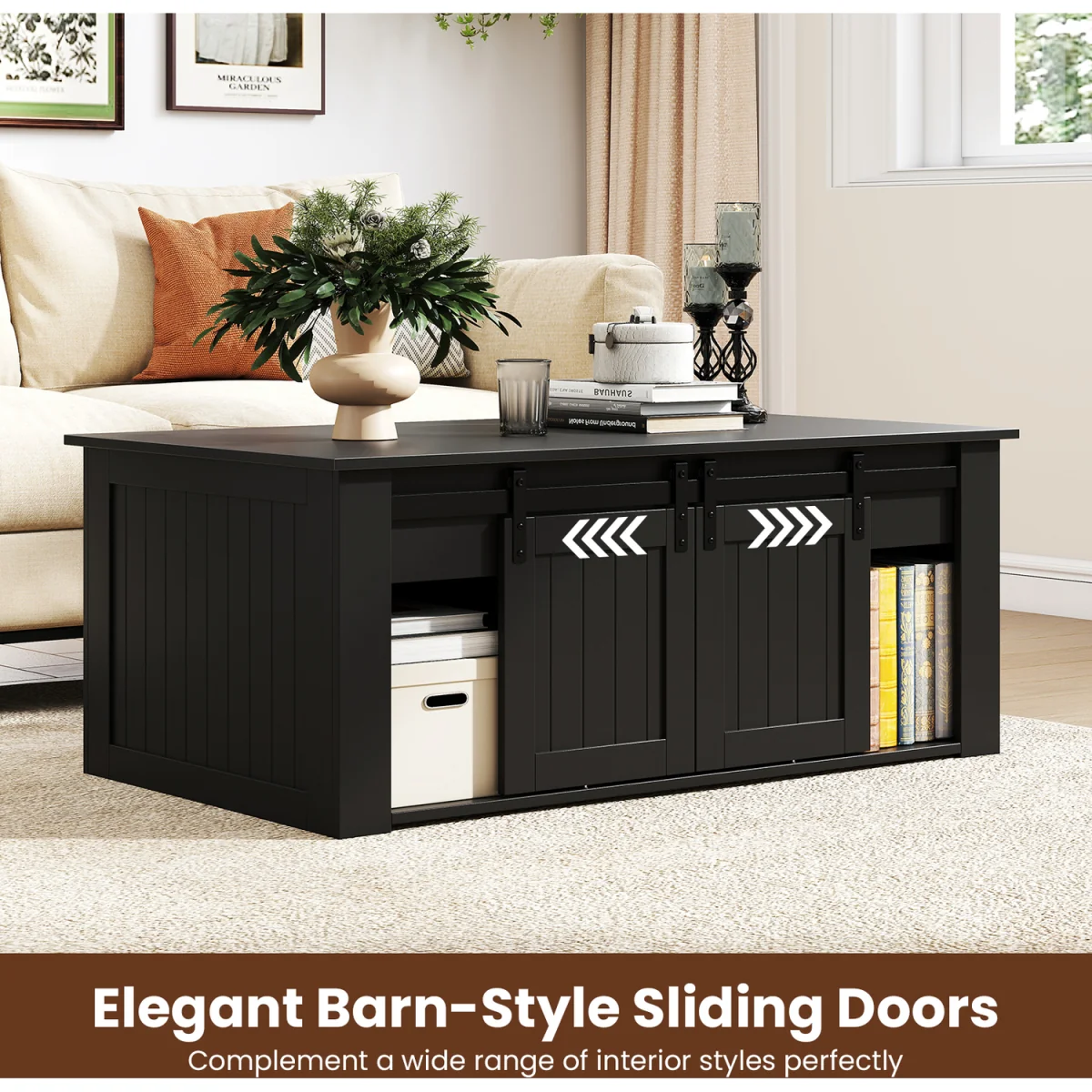 Costway Farmhouse Lift Top Coffee Table A - Black – image 9