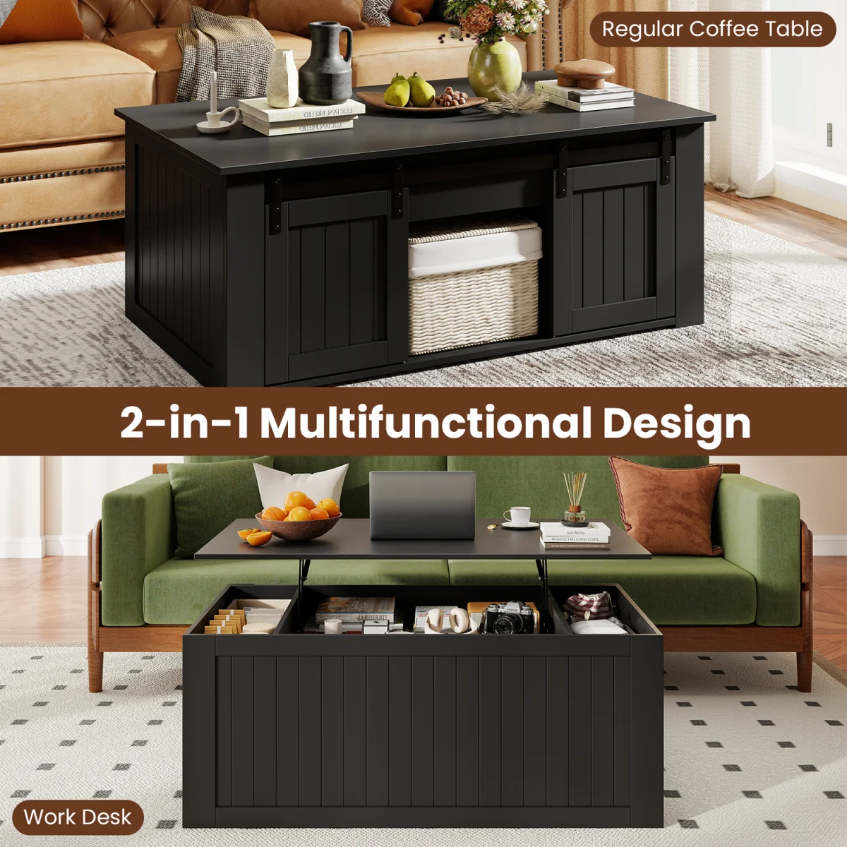 Costway Farmhouse Lift Top Coffee Table A - Black – image 10