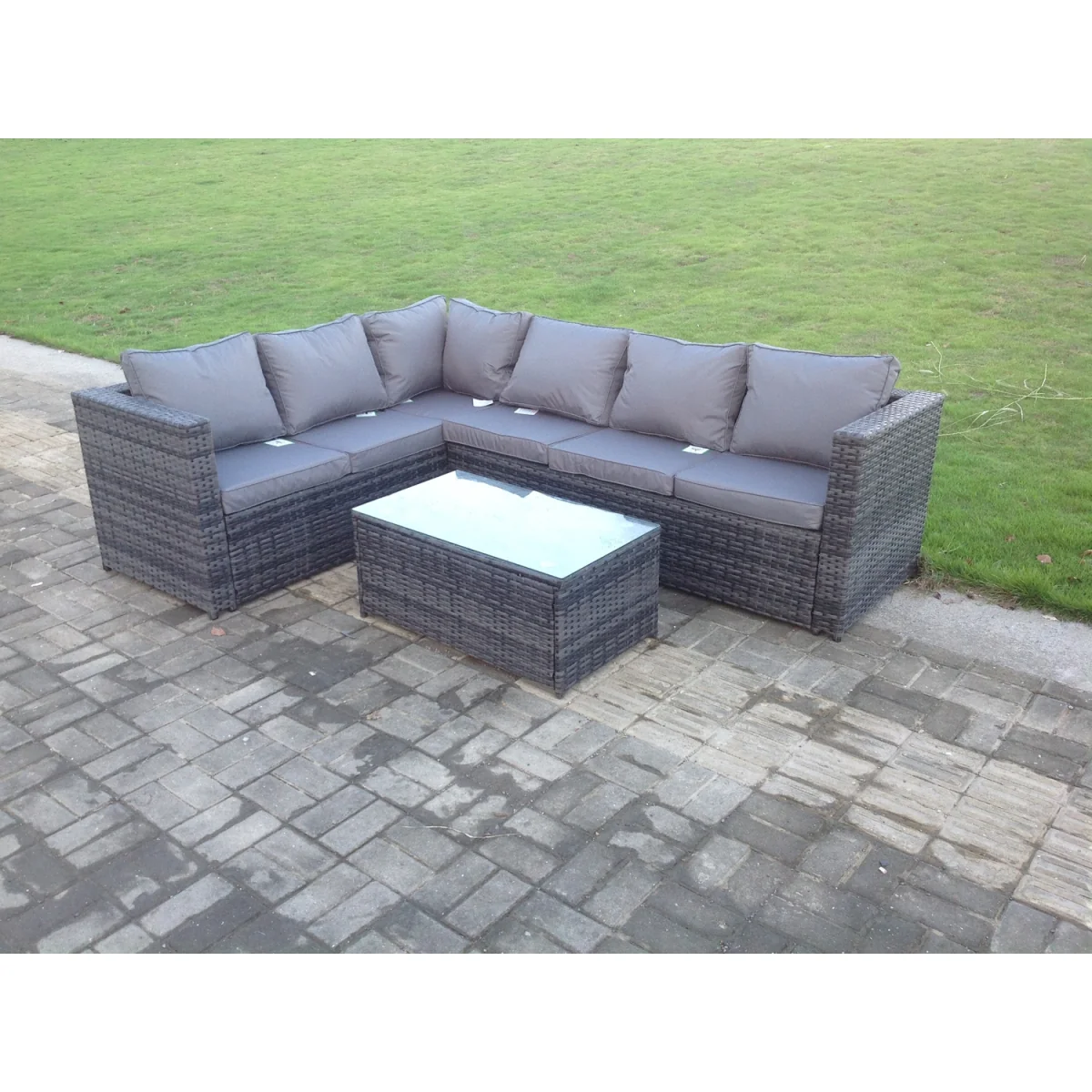 6 Seater Rattan Corner Sofa Set Coffee Table – image 2