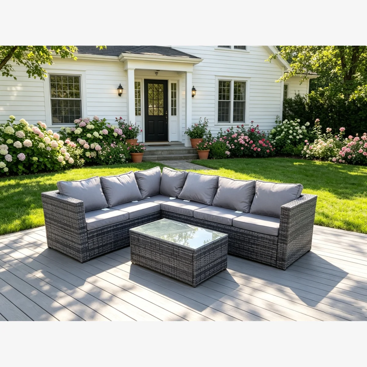 6 Seater Rattan Corner Sofa Set Coffee Table – image 1