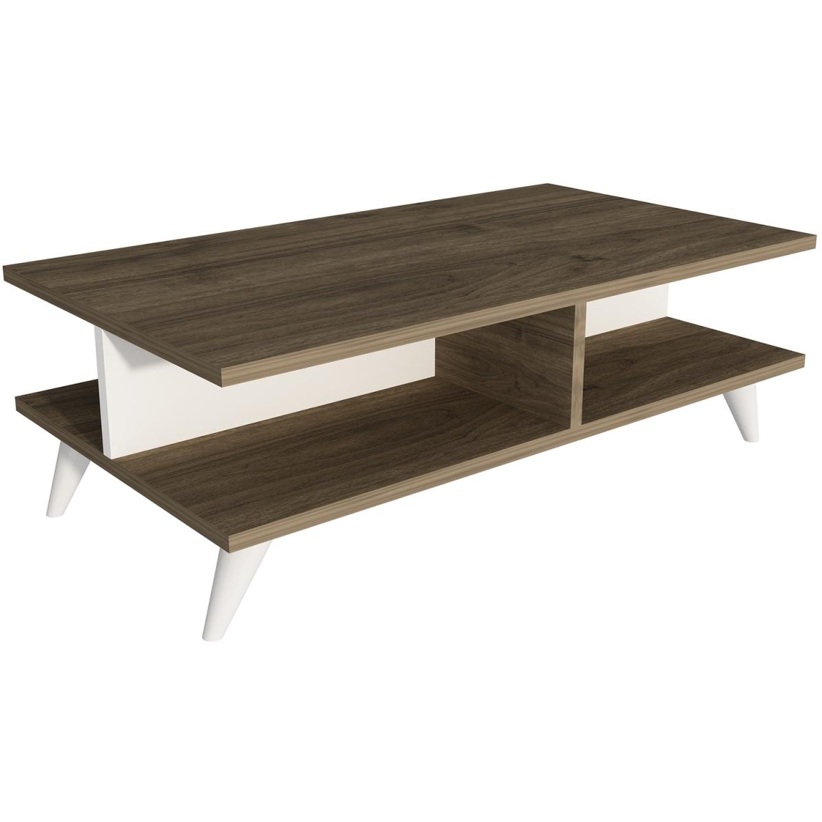 Verena Coffee Table with Storage Shelves - White - Walnut – image 2