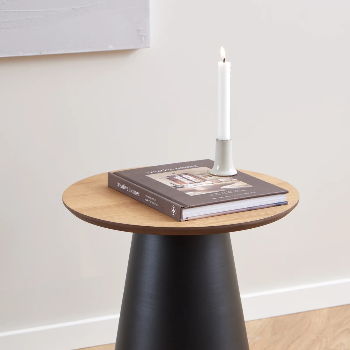 Soli Round Coffee Table in Oak/Black 45x48cm - Oak & Black – image 2