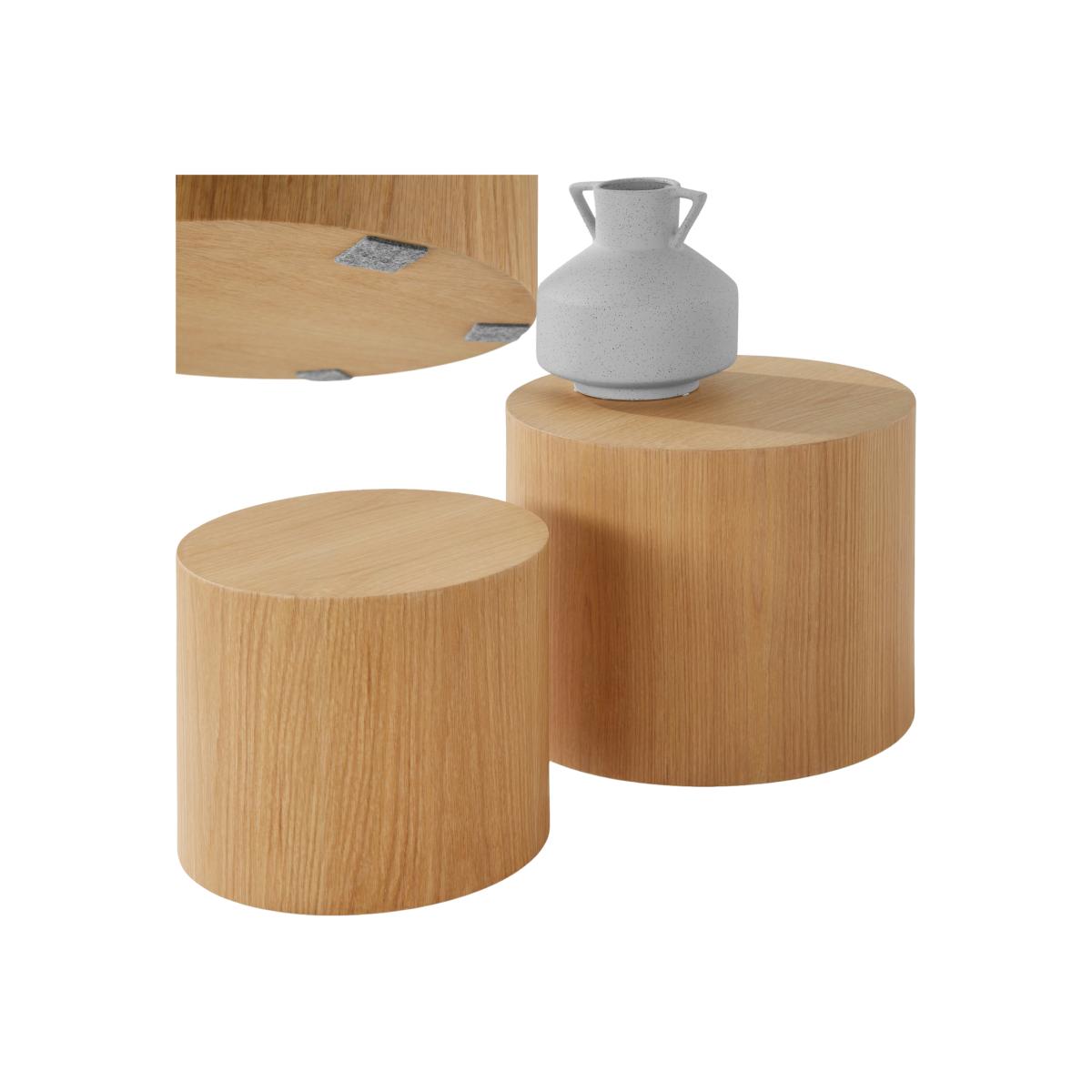 Coffee Tables Danny , 2 Piece Set, Round, Oak Effect - Light Oak
