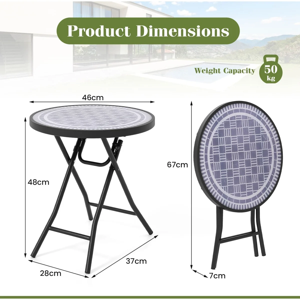 Grey Foldable Patio Glass Coffee Table - Grey – image 2