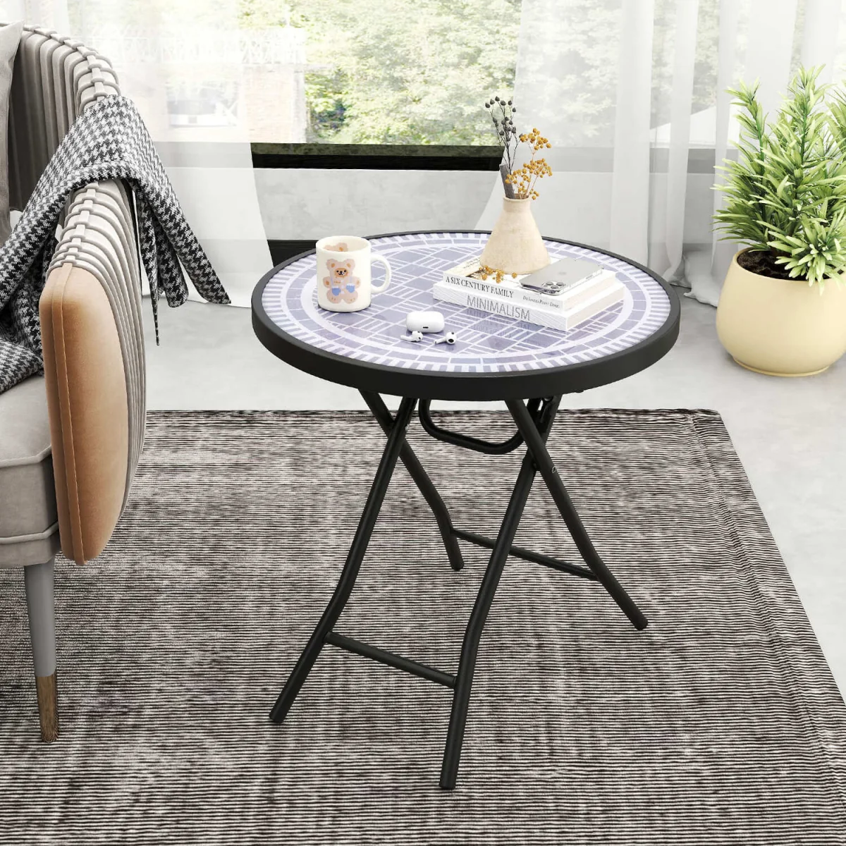 Grey Foldable Patio Glass Coffee Table - Grey – image 3
