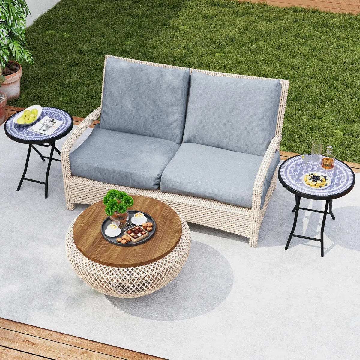Grey Foldable Patio Glass Coffee Table - Grey – image 4