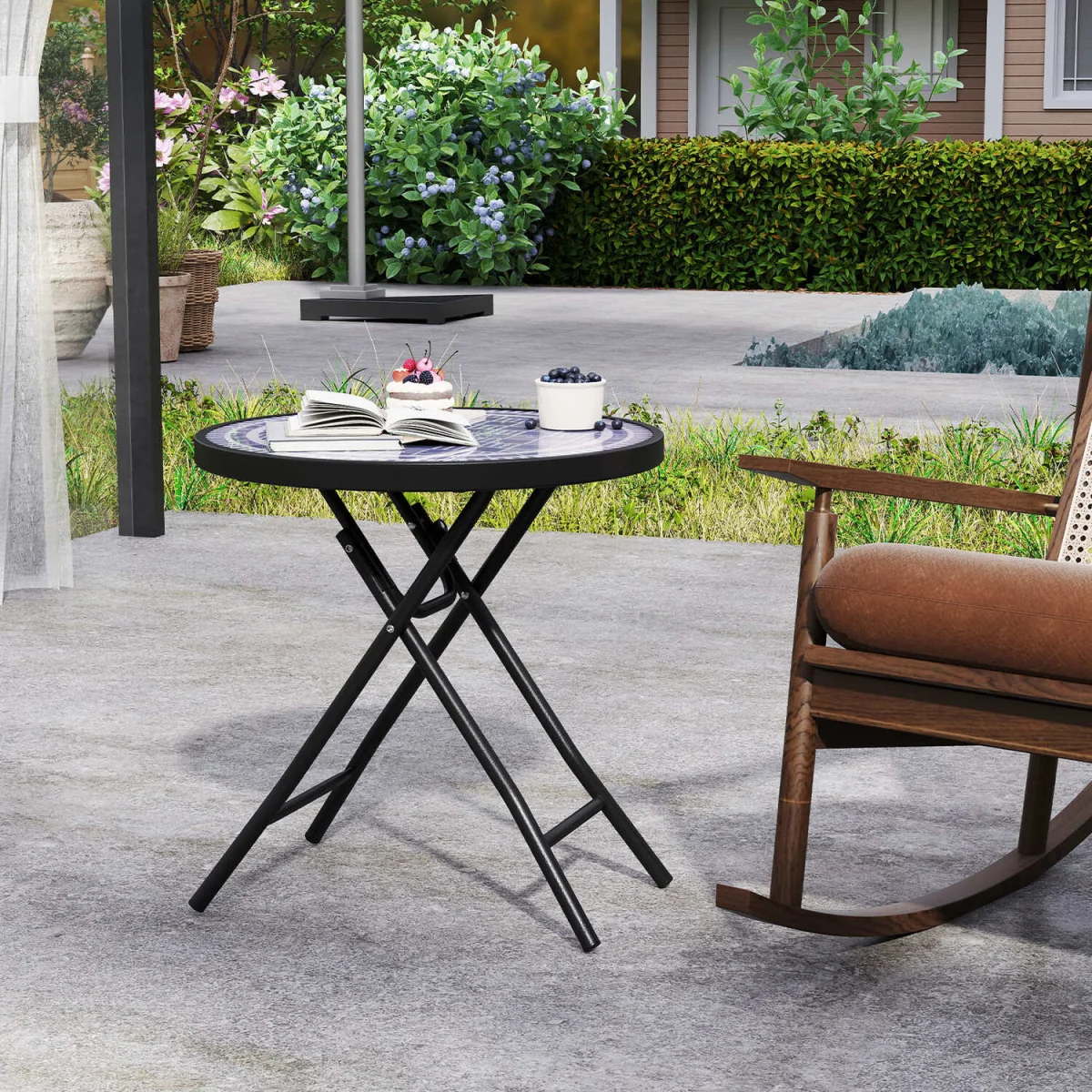 Grey Foldable Patio Glass Coffee Table - Grey – image 5