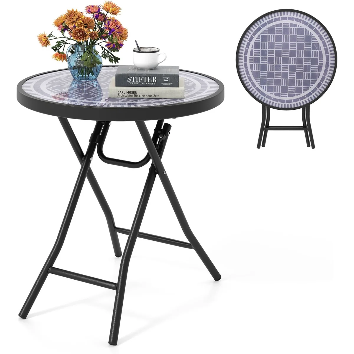 Grey Foldable Patio Glass Coffee Table - Grey – image 6
