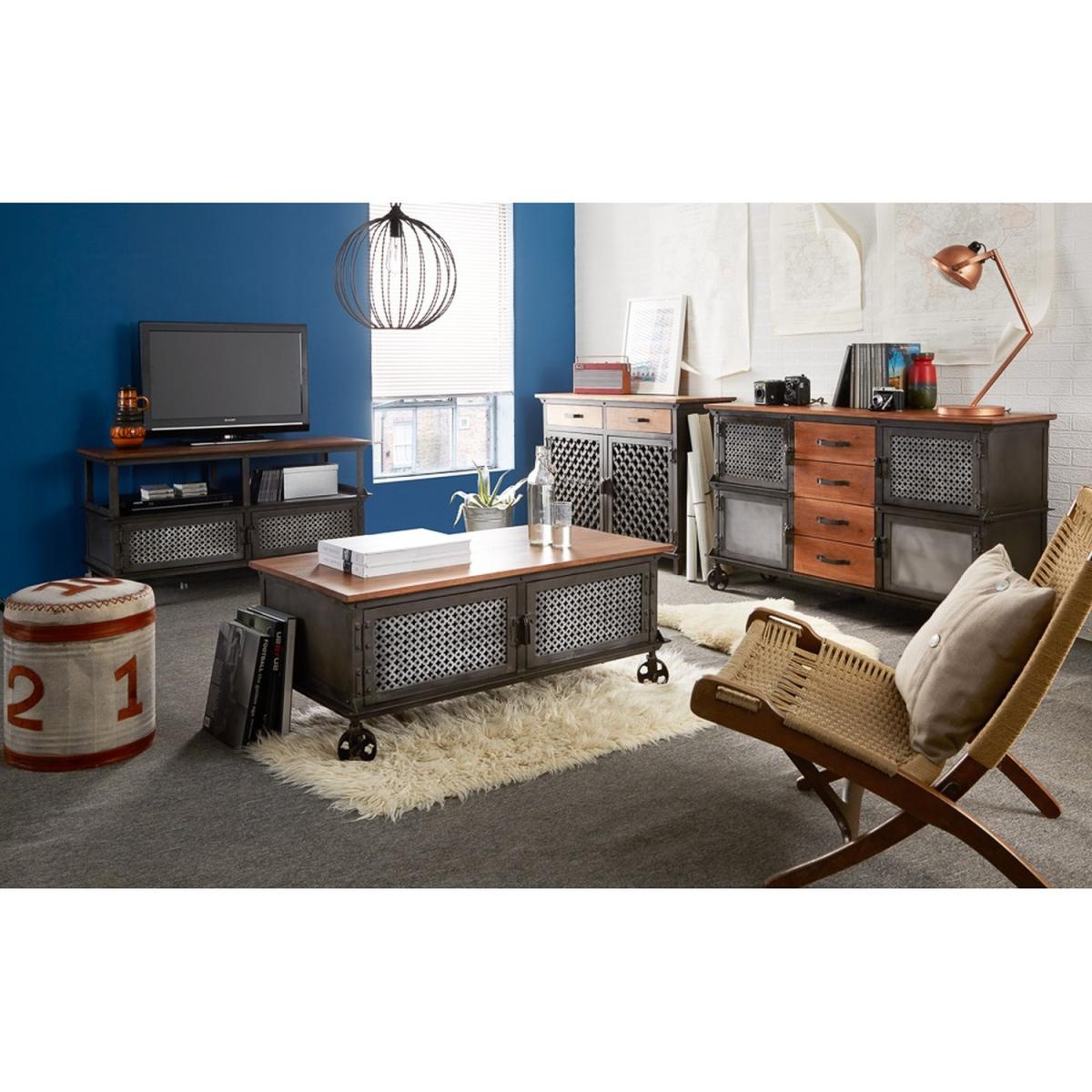 Urban Industrial Solid Wooden Top and Metal 2 Door Coffee Table - Medium Wood – image 2