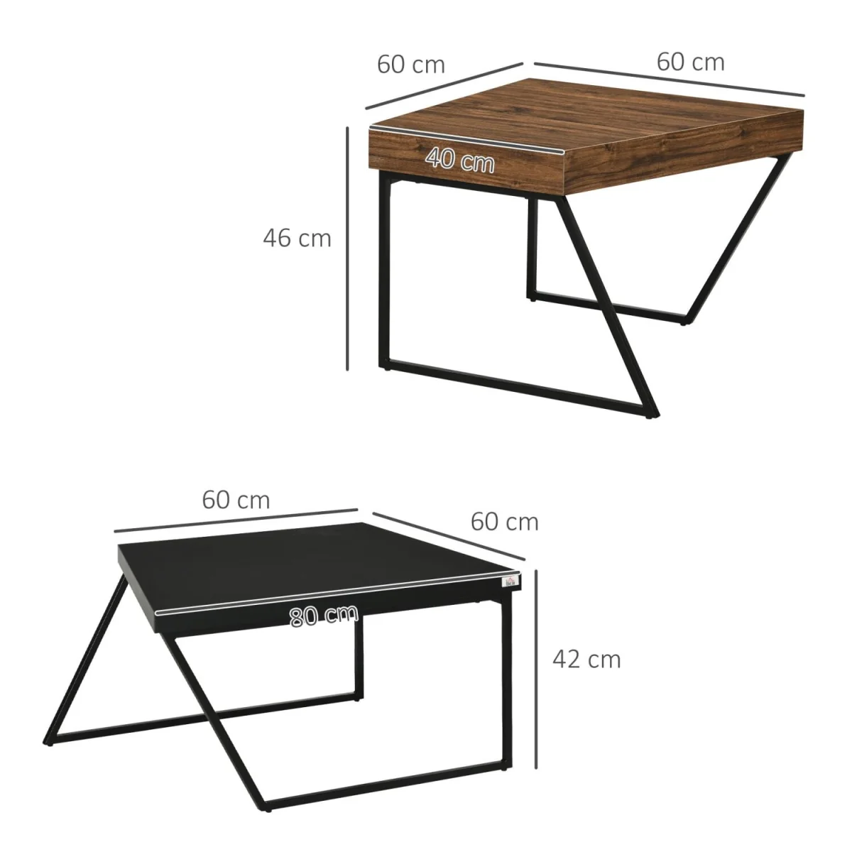 Nimolo Metal and Wood Rustic Brown Set of 2 Industrial Nesting Coffee Tables with Thick Tops – image 5