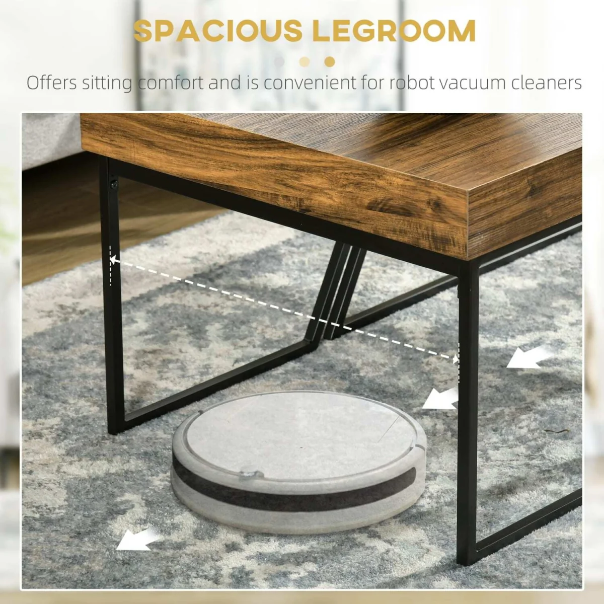 Nimolo Metal and Wood Rustic Brown Set of 2 Industrial Nesting Coffee Tables with Thick Tops – image 7
