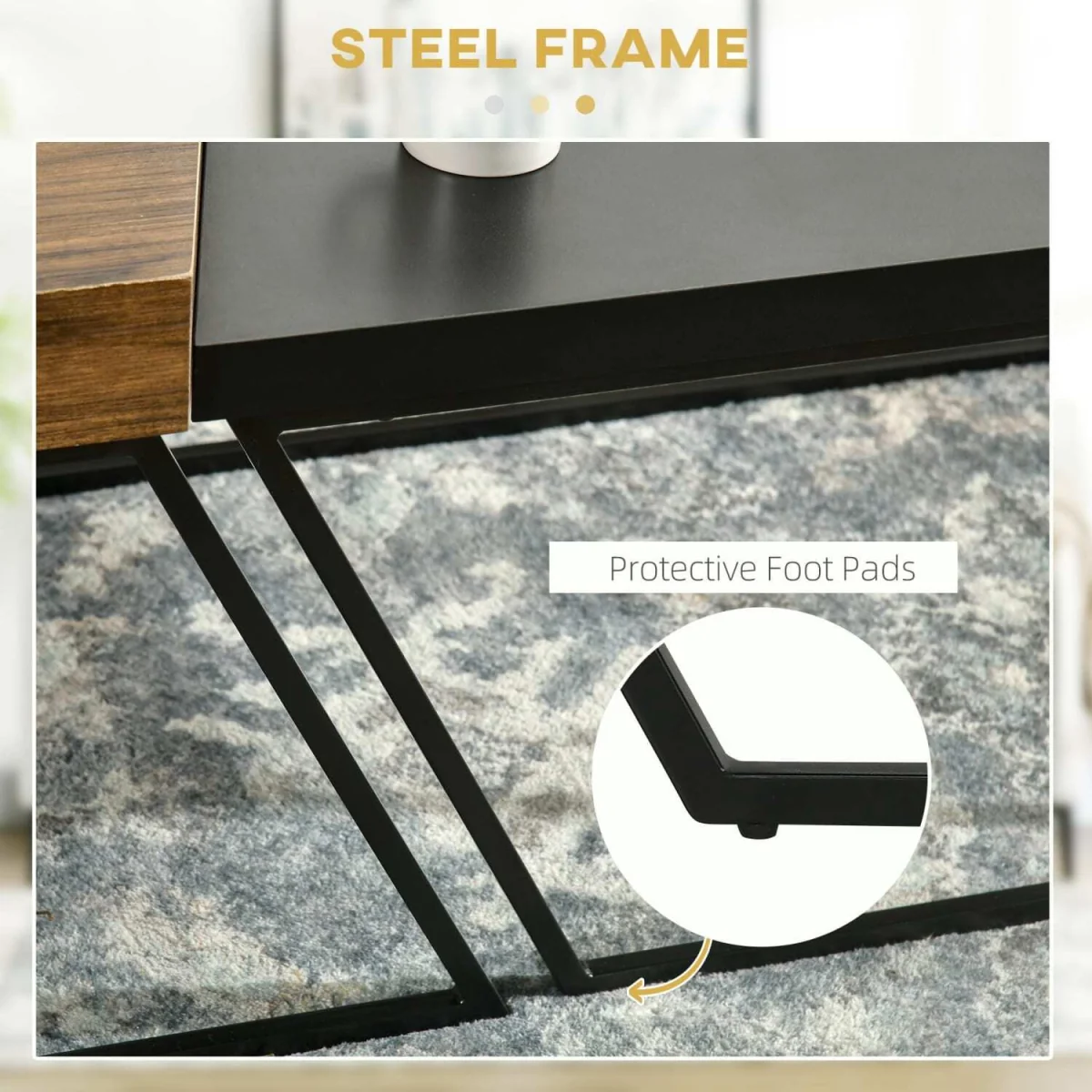 Nimolo Metal and Wood Rustic Brown Set of 2 Industrial Nesting Coffee Tables with Thick Tops – image 8