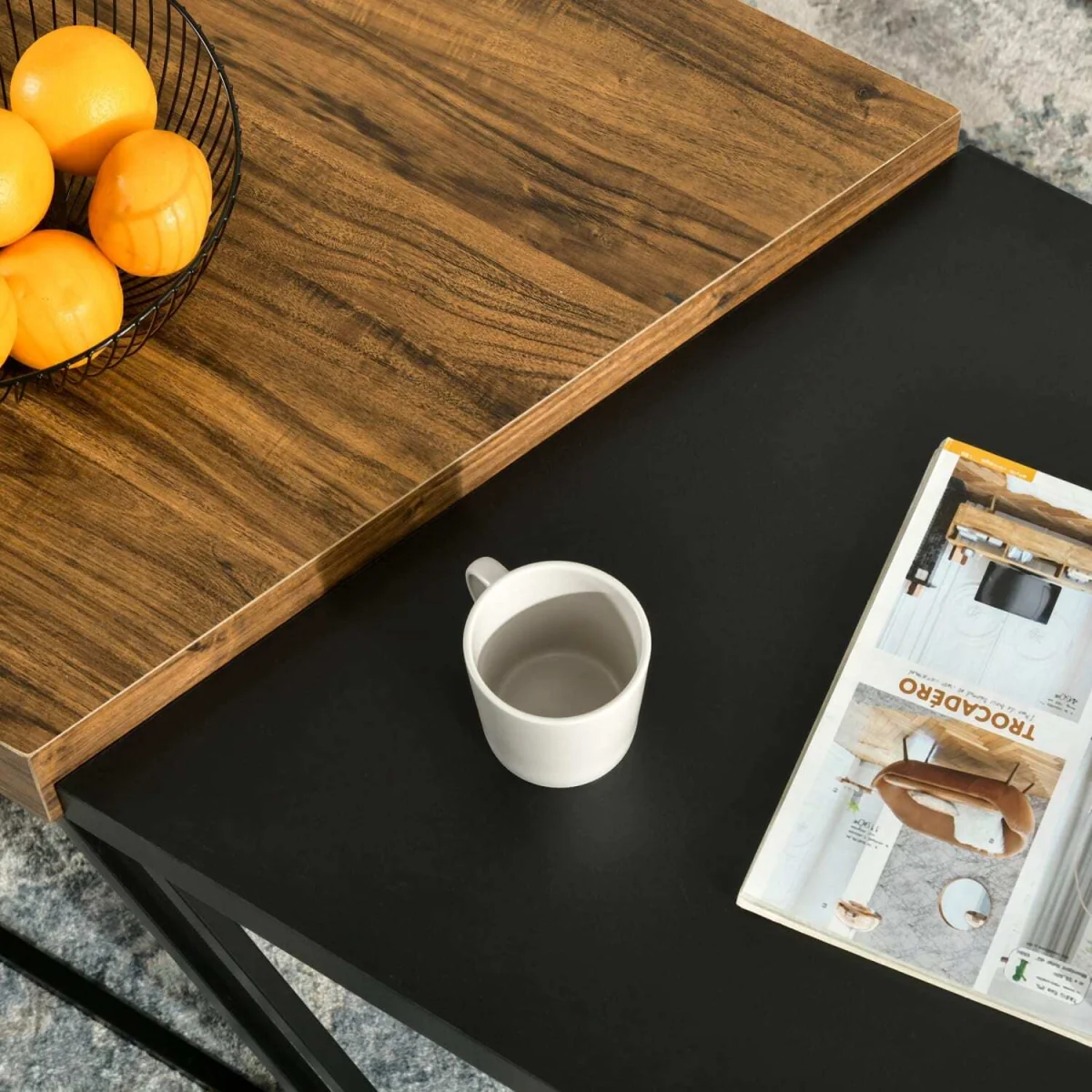 Nimolo Metal and Wood Rustic Brown Set of 2 Industrial Nesting Coffee Tables with Thick Tops – image 10