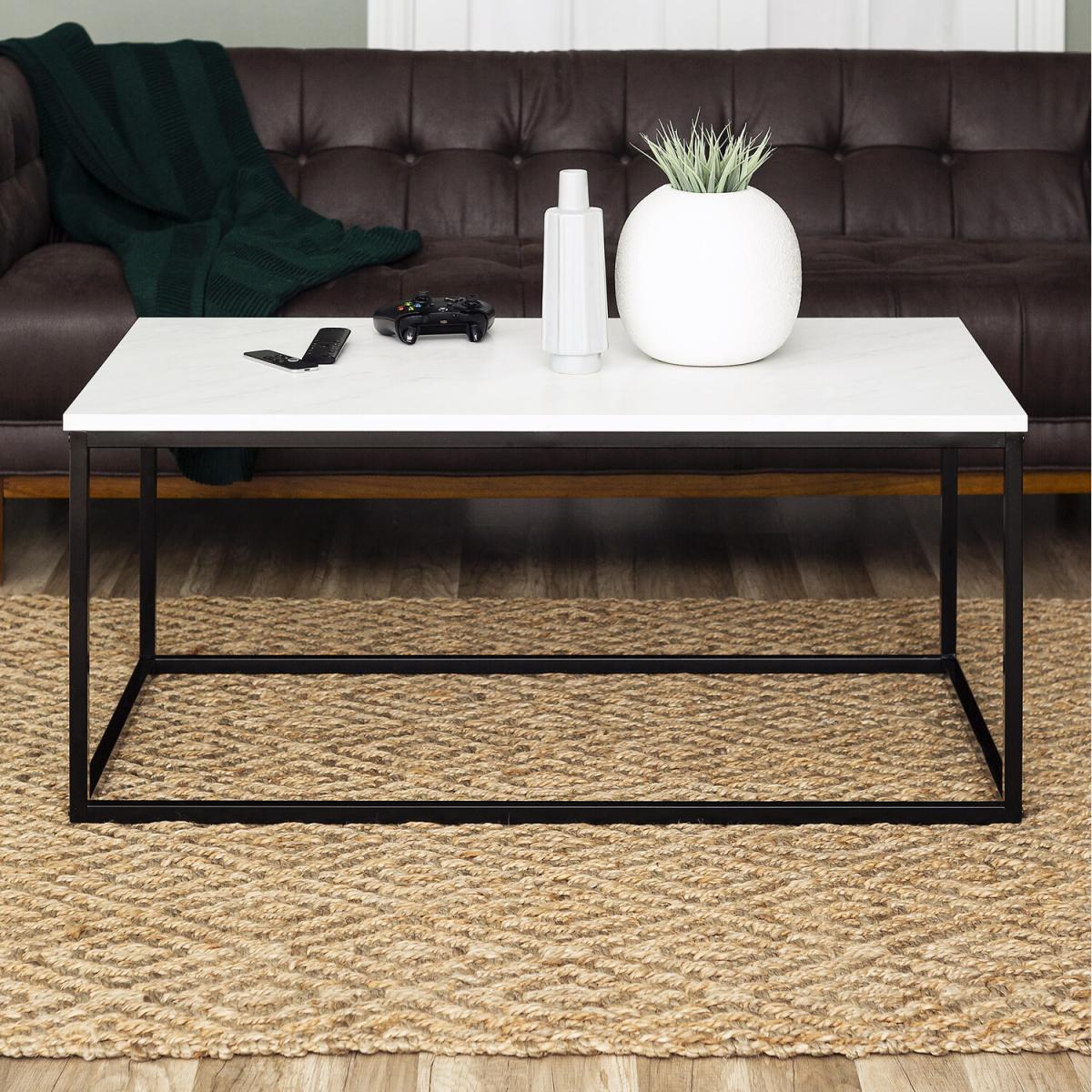 Iris Coffee Table White Marble Effect And Black Metal - White Marble Effect – image 3