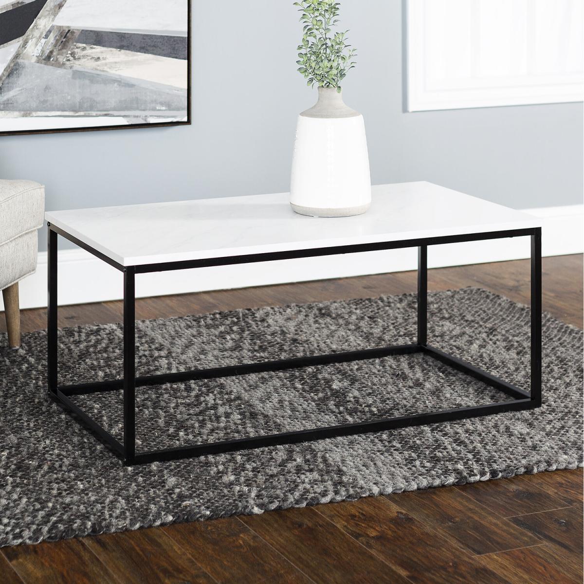 Iris Coffee Table White Marble Effect And Black Metal - White Marble Effect – image 1