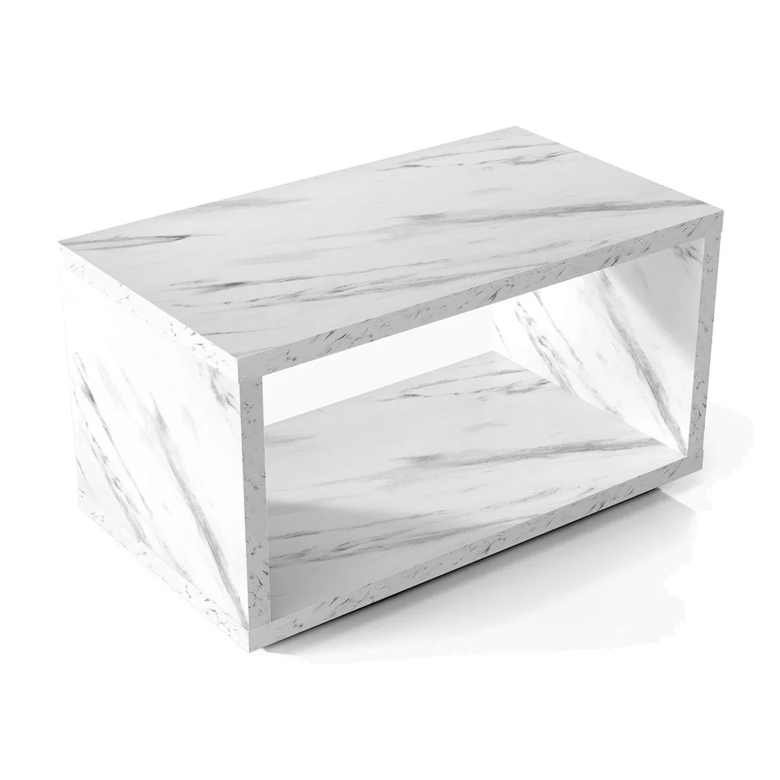 Marble Coffee Table with Storage Shelf Rectangle White Marble Effect Side Table - Cari - White Marble Effect