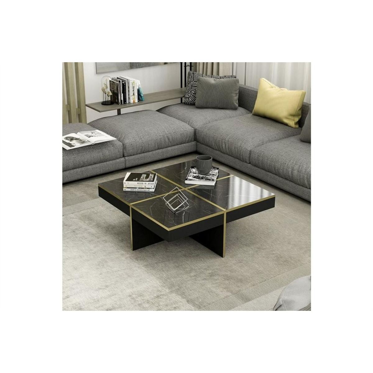Diamond Black Marble Look Coffee Table - Black & Gold – image 2
