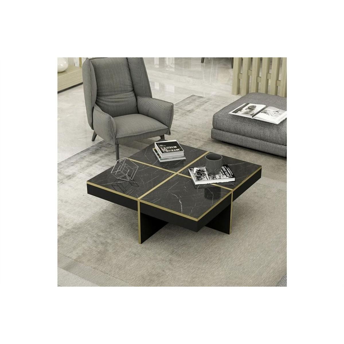 Diamond Black Marble Look Coffee Table - Black & Gold – image 3