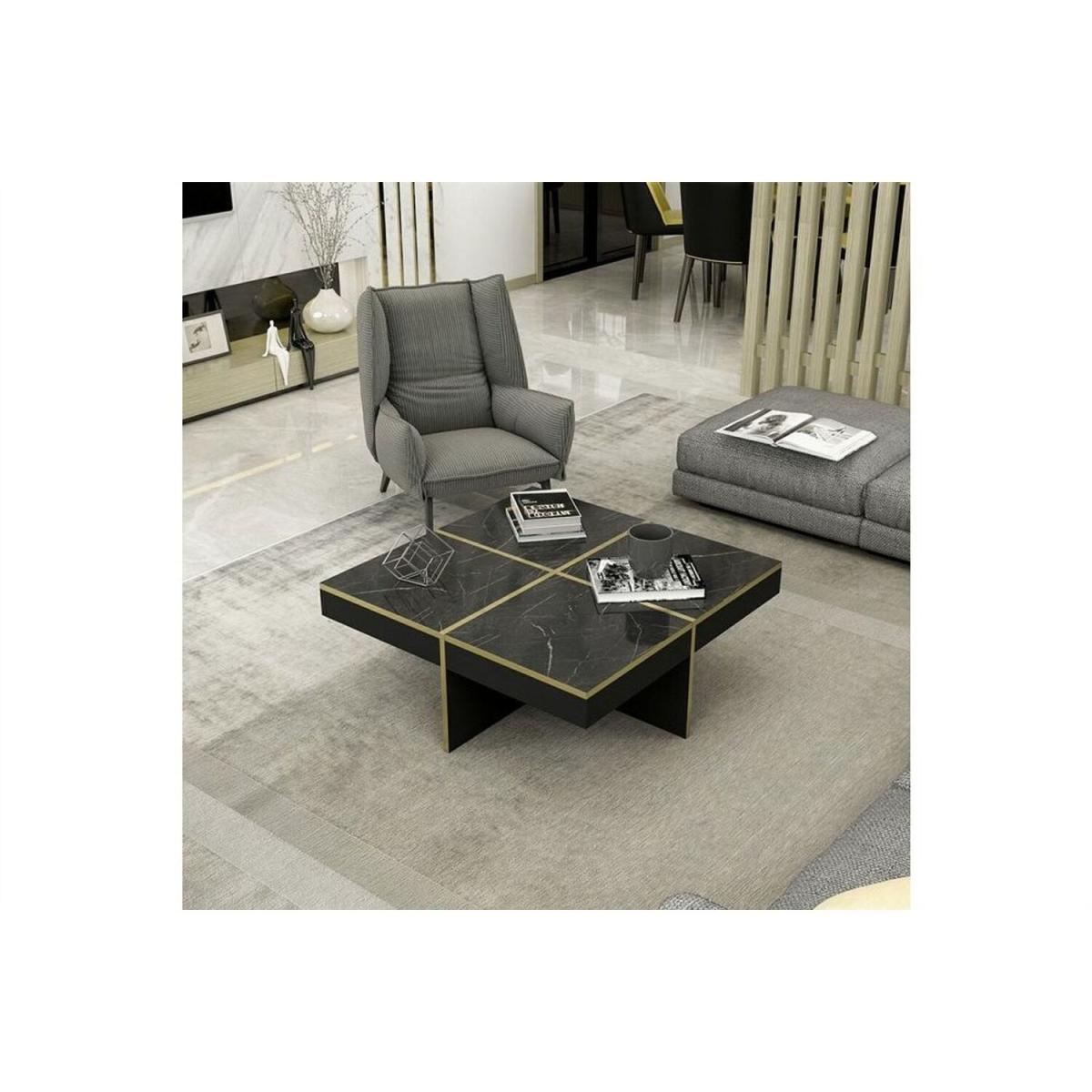 Diamond Black Marble Look Coffee Table - Black & Gold – image 4