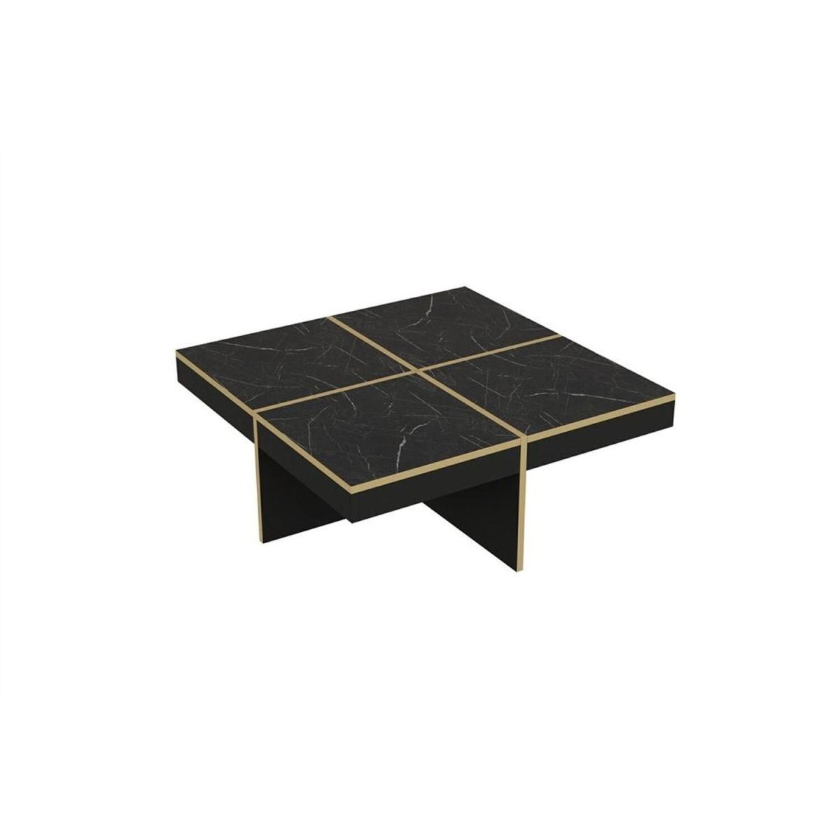 Diamond Black Marble Look Coffee Table - Black & Gold – image 5