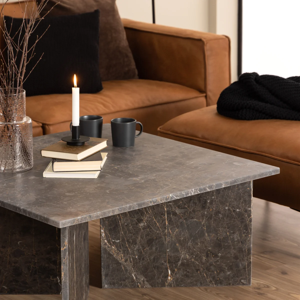 Vega Square Coffee Table with Marron Marble Top 90cm - Marron Marble – image 2
