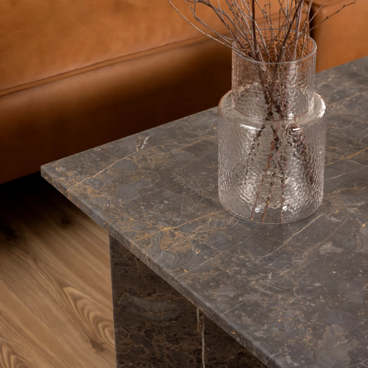 Vega Square Coffee Table with Marron Marble Top 90cm - Marron Marble – image 5