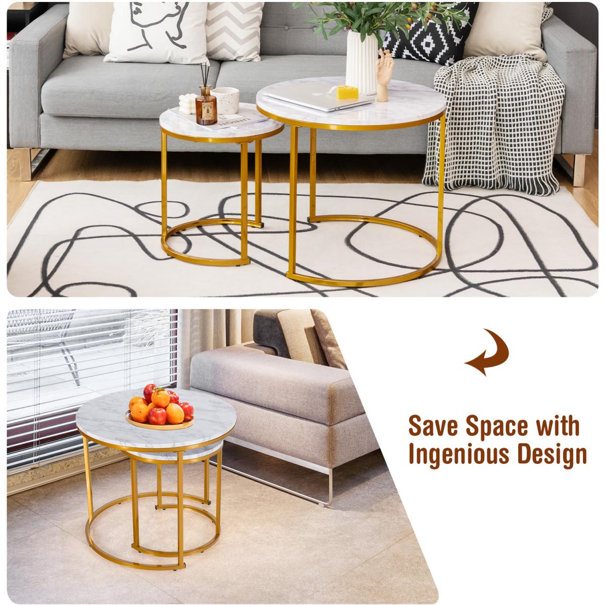 Costway 2 Pcs Round Nesting Coffee Table-Grey - Grey – image 2