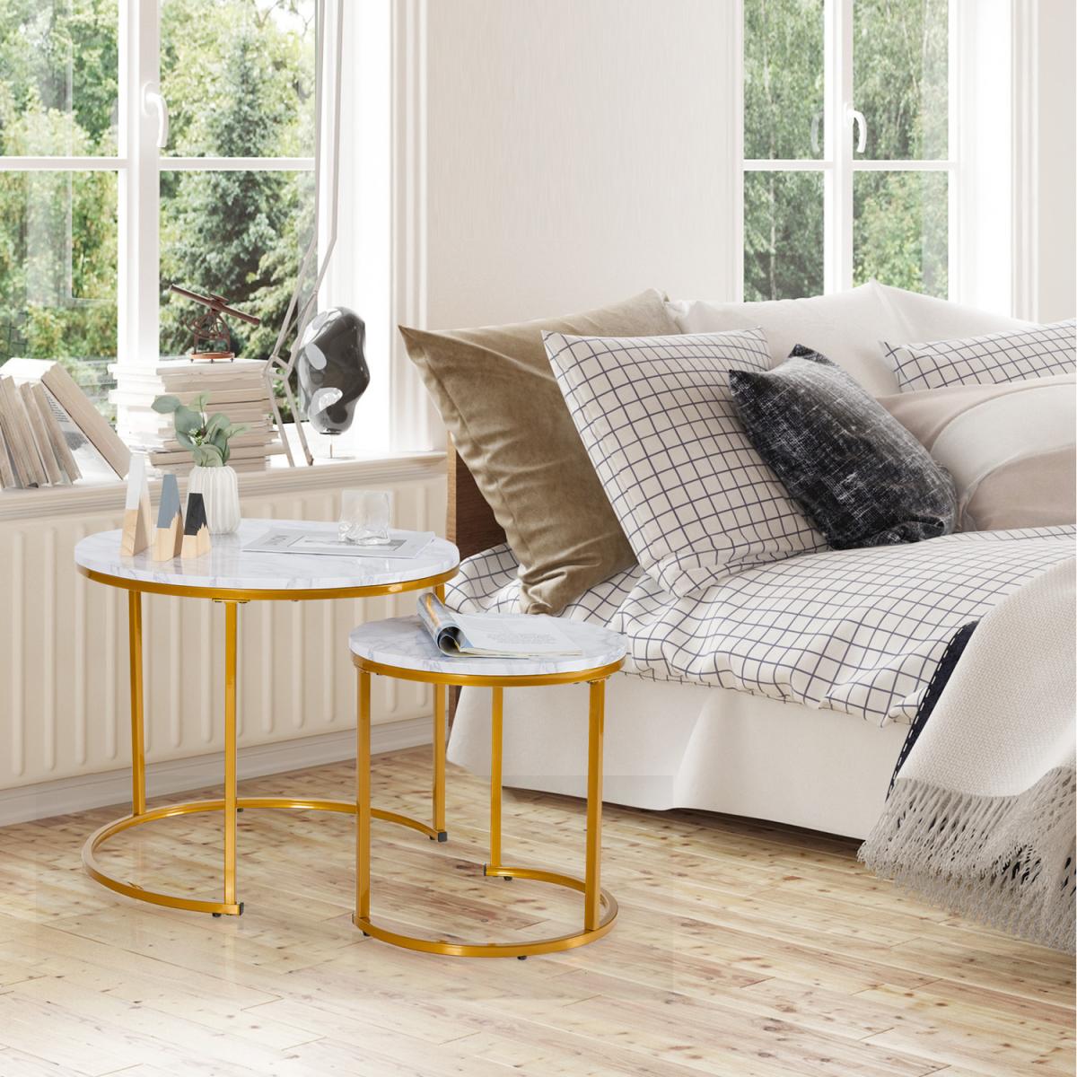 Costway 2 Pcs Round Nesting Coffee Table-Grey - Grey – image 4