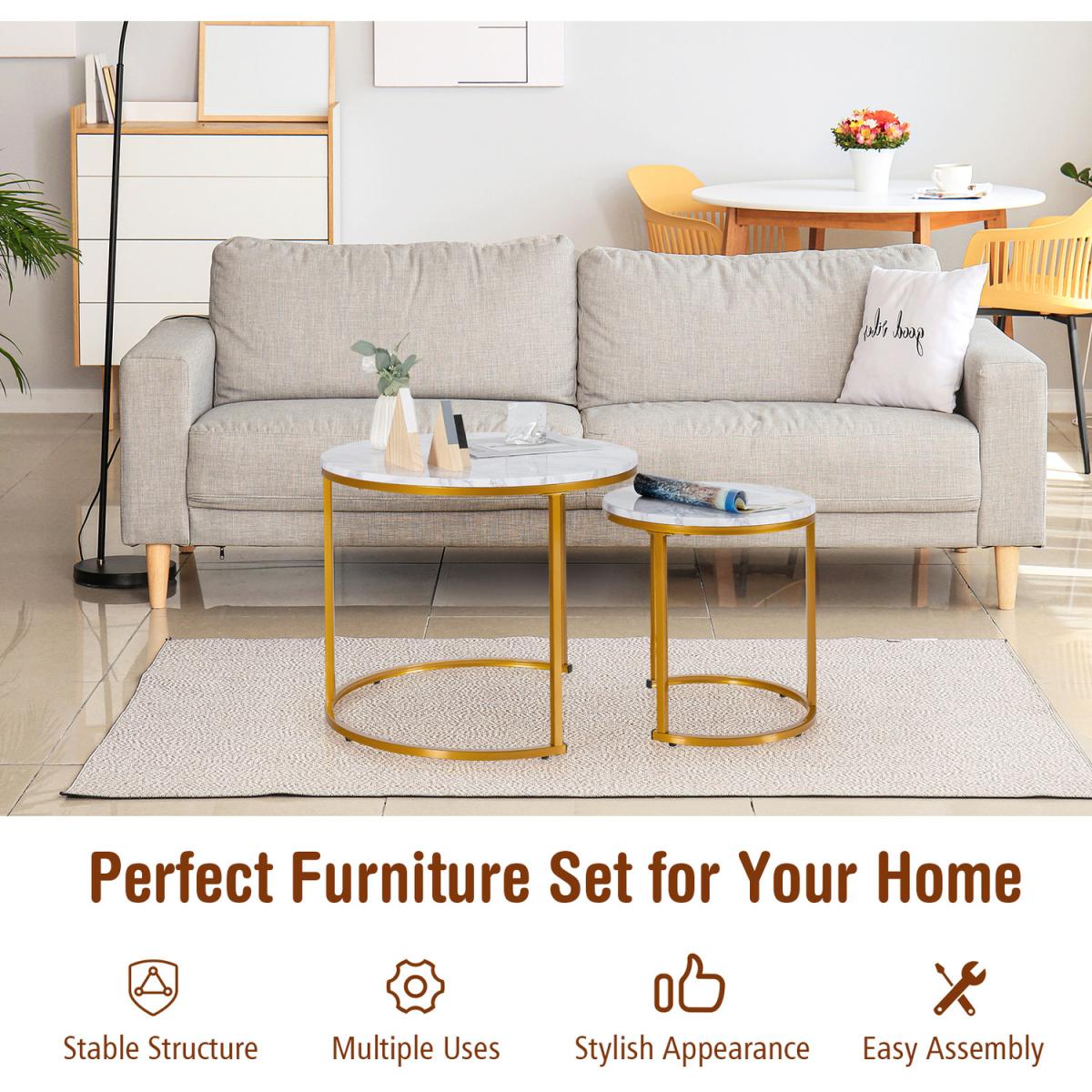 Costway 2 Pcs Round Nesting Coffee Table-Grey - Grey – image 5
